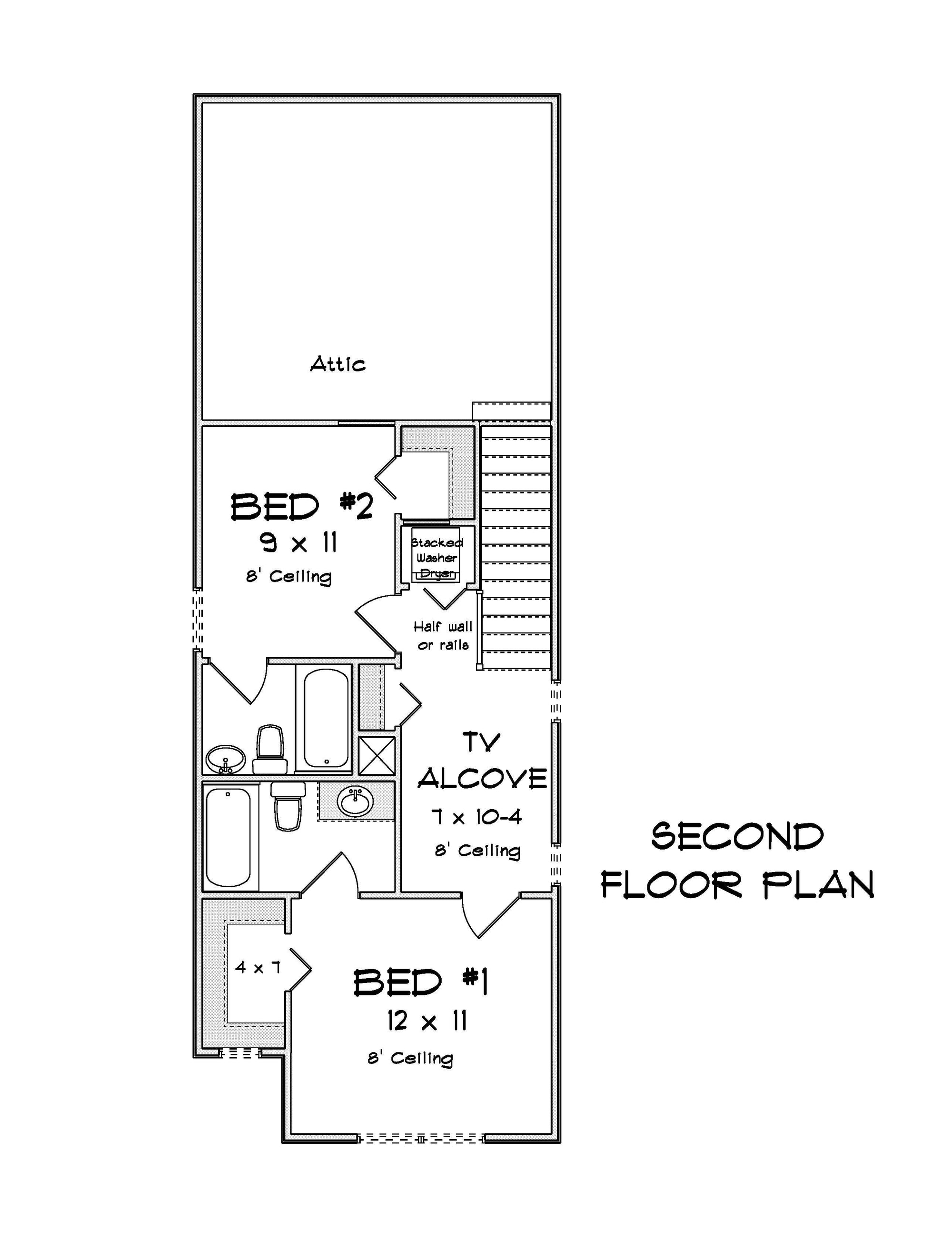 J7927-E Cottage House Second Floor Plan, 3 Bedrooms, 3 Bathrooms | Plan 24646