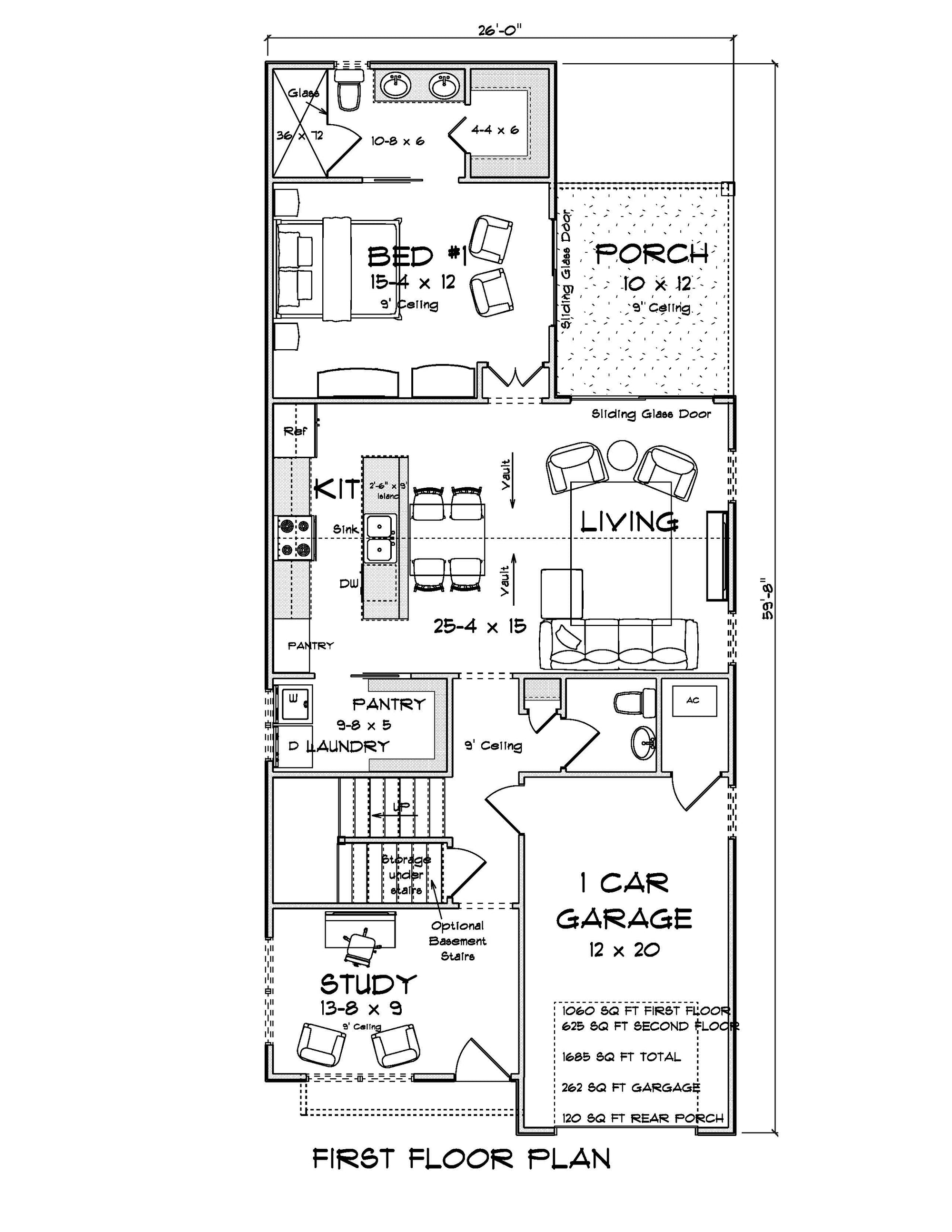 J8133-E Cottage House First Floor Plan, 4 Bedrooms, 2.5 Bathrooms | Riverstone Heights House Plan