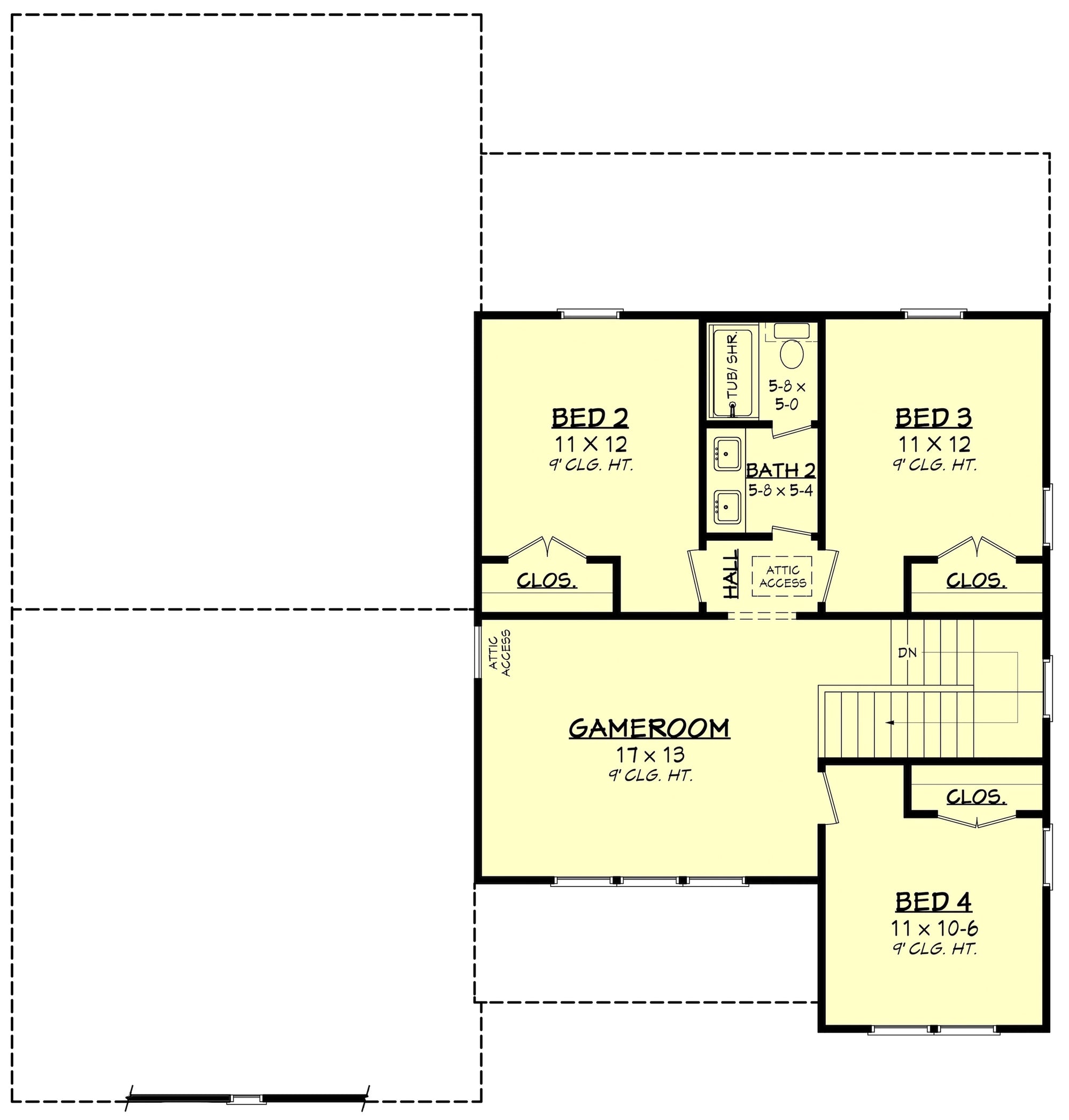 H7619-A Modern Farmhouse Second Floor Plan, 5 Bedrooms, 2.5 Bathrooms | Broadmoor