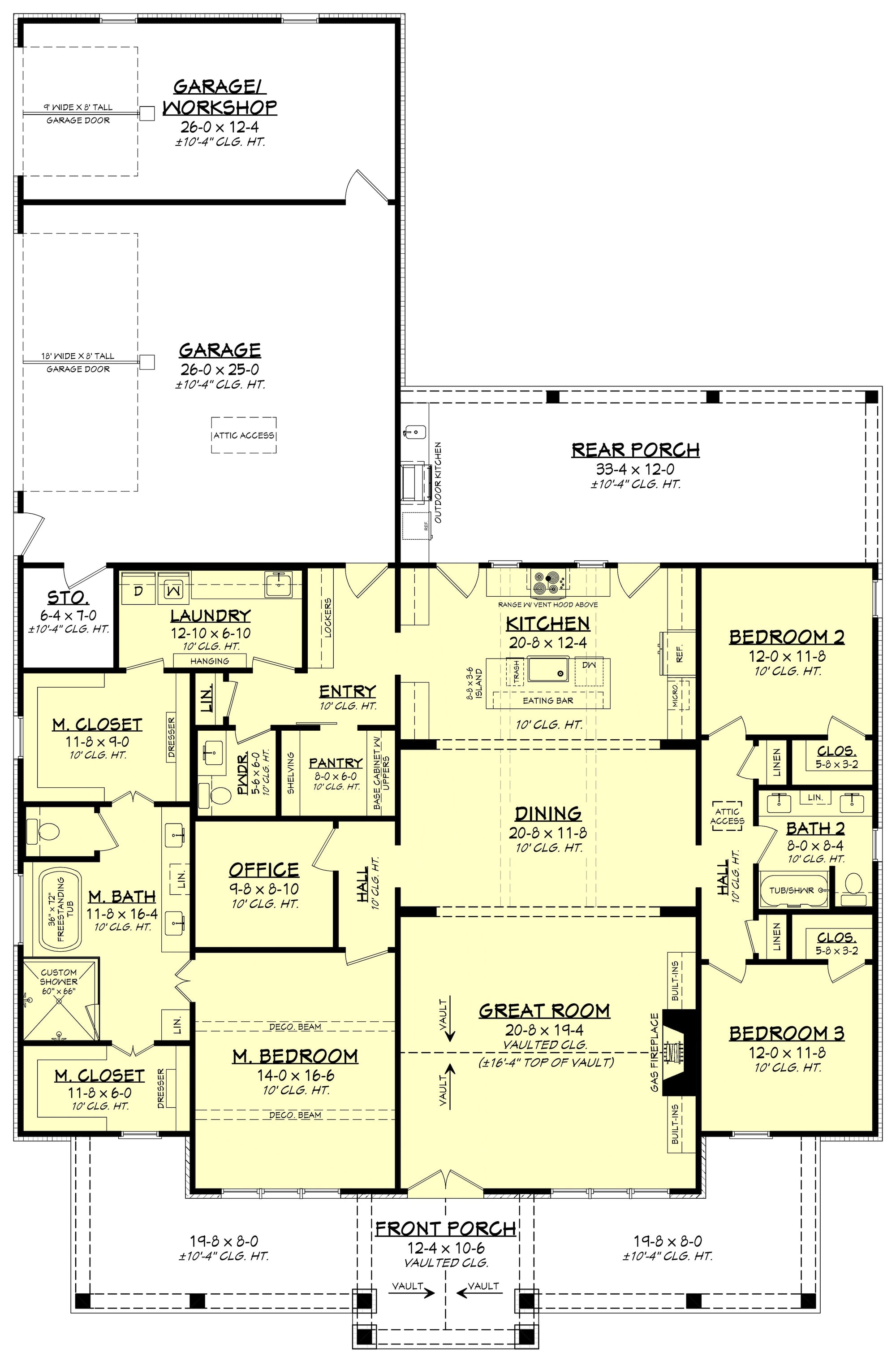 H7780-A Modern Farmhouse First Floor Plan, 3 Bedrooms, 2.5 Bathrooms | Kirkland House Plan