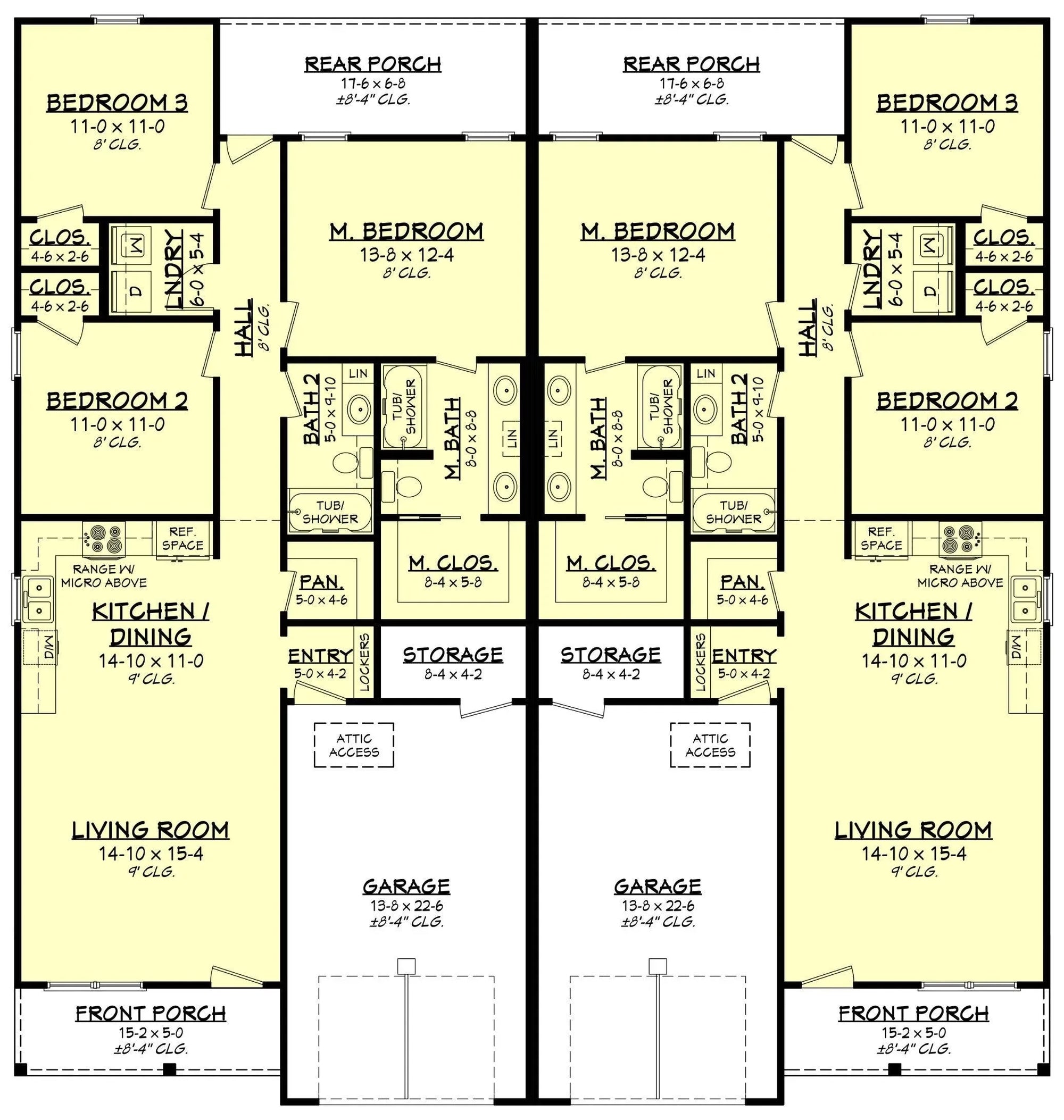 Preston Hollow Duplex Plan - Archival Designs House Plans, floor plan