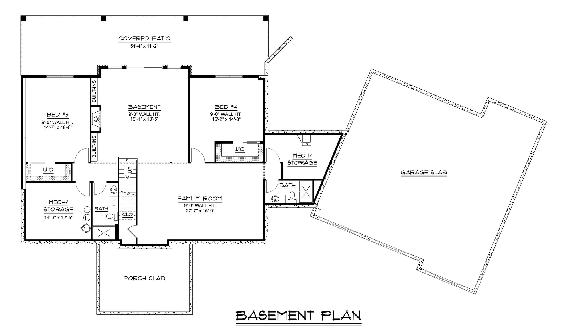 Q7491-A Modern House Basement Floor Plan, 2 Bed, 2 Bath | Plan 25181