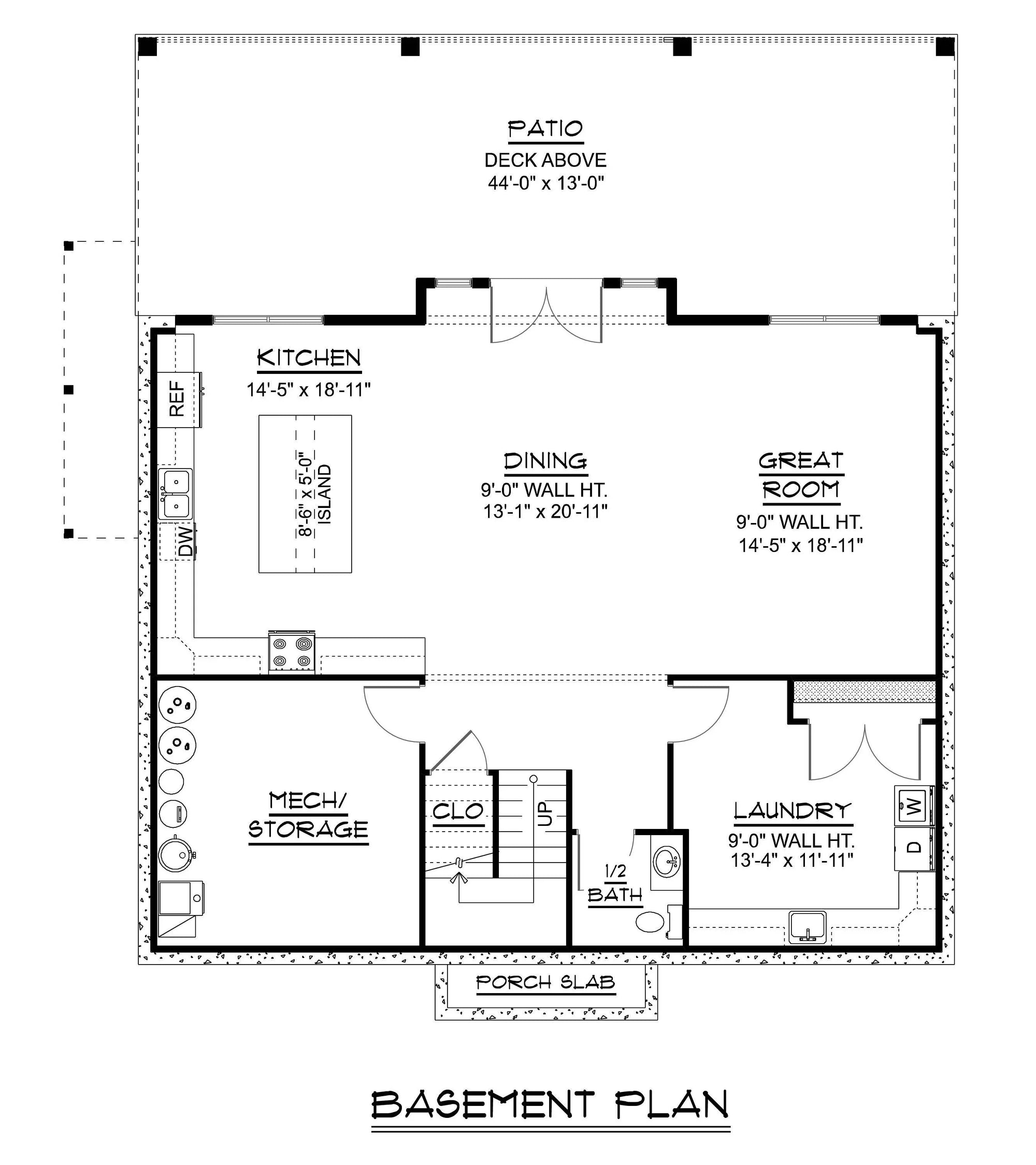 Q7475-A Hillside House, 3 Beds, 3.5 Baths | Plan 2534 Basement Floor Plan