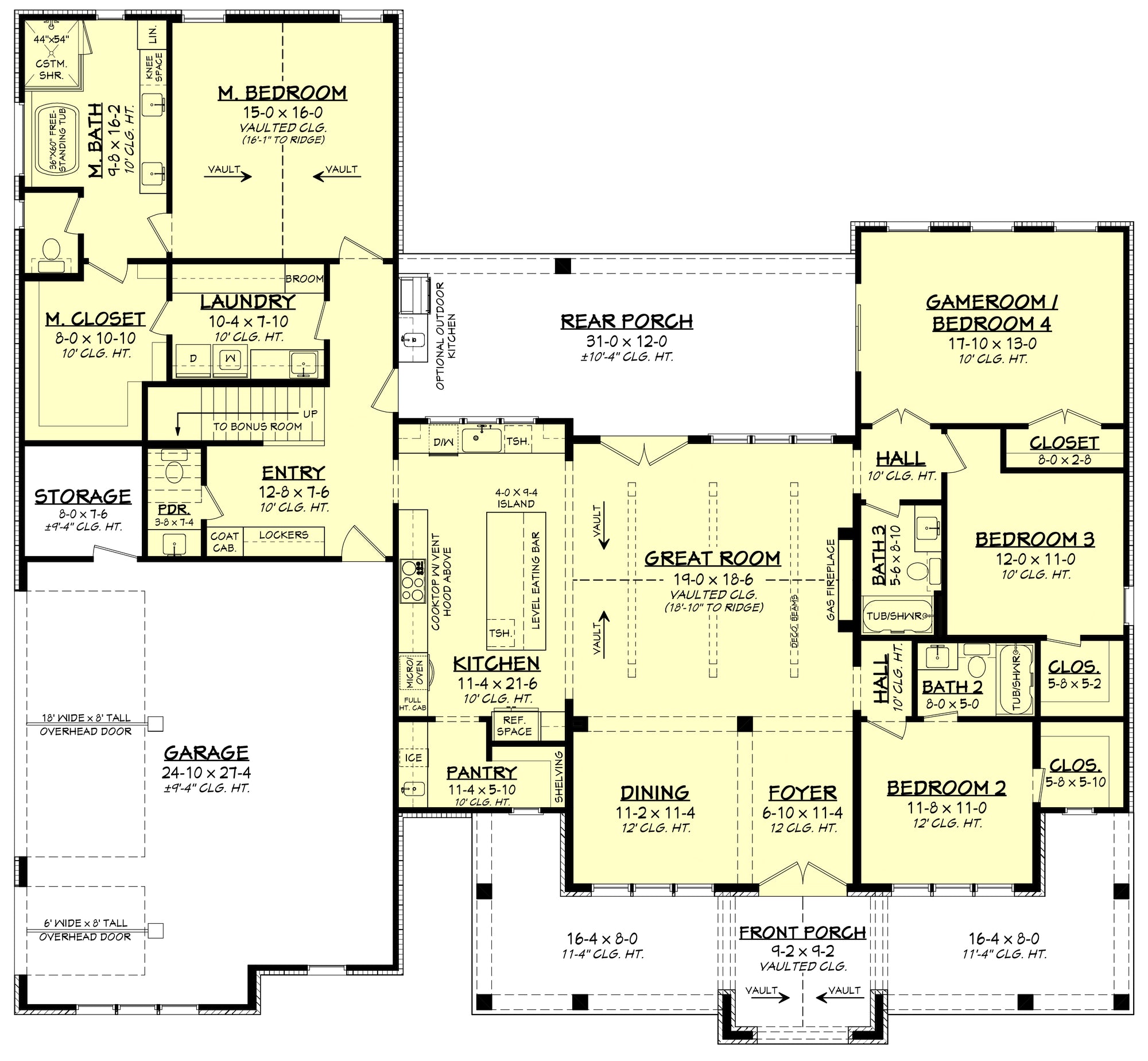 H7867-A Modern Farmhouse First Floor Plan, 4 Bedrooms, 3.5 Bathrooms | Havenbrook