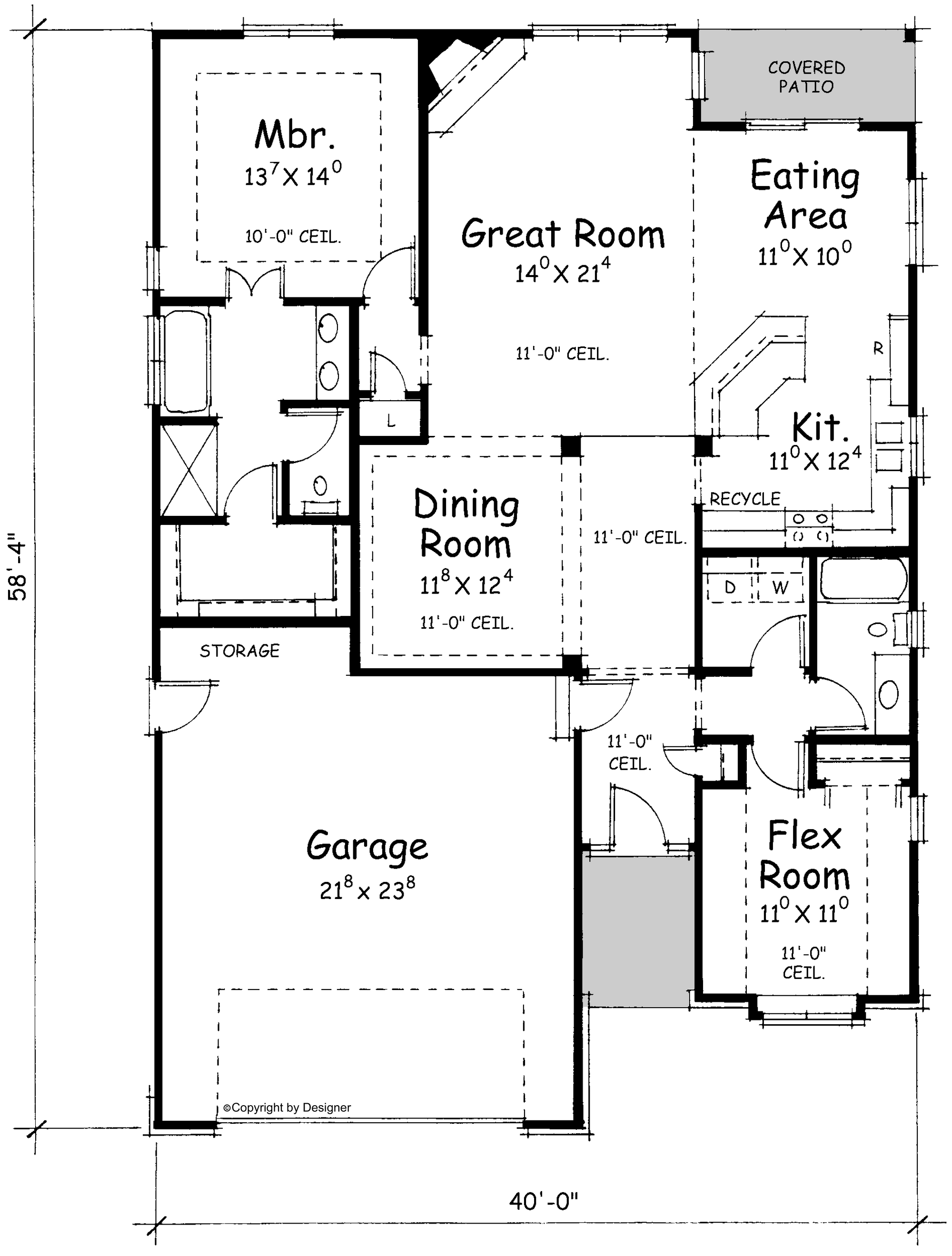 AB8078-A French Country House First Floor Plan, 1 to 2 Bedrooms, 2 Bathrooms | Akers House Plan