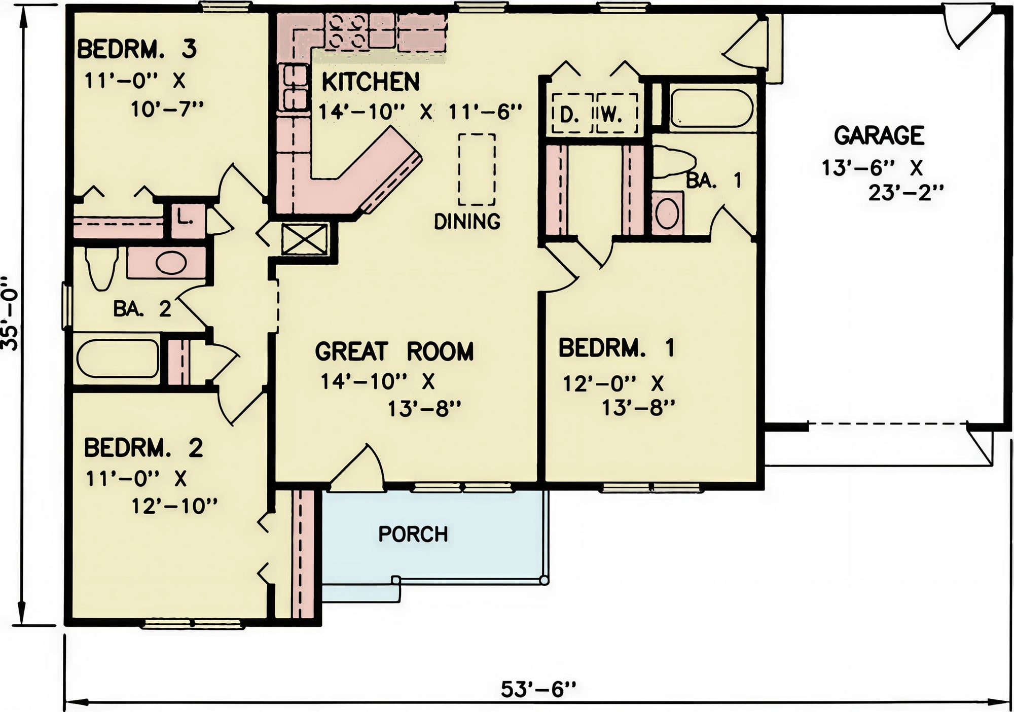ST25083 Ross 3 Bedrooms, 2 Bathrooms, Ranch Style House Plan Main Floor Plan