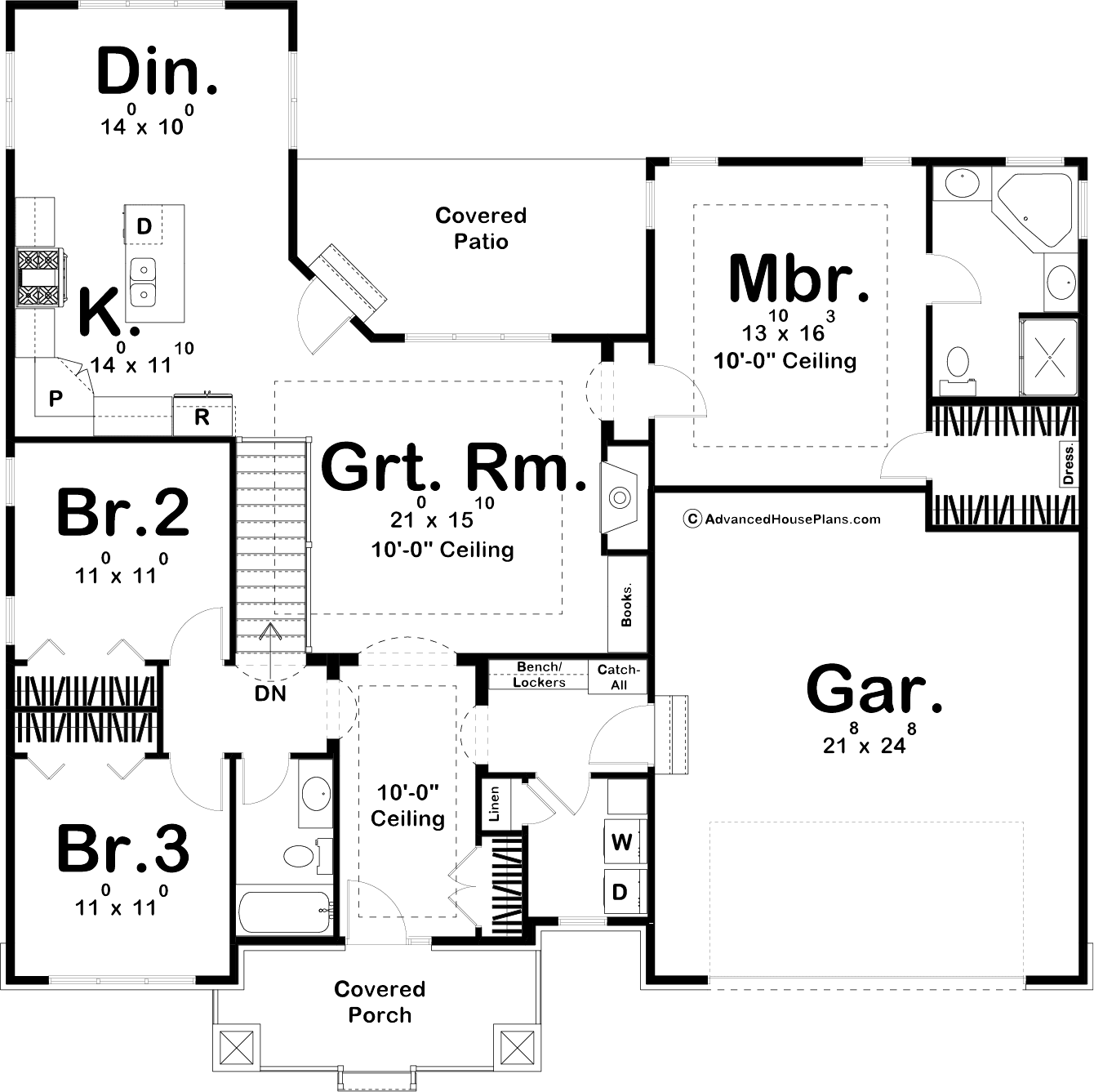 G7881-A Cottage House First Floor Plan, 3 Bedrooms, 2 Bathrooms | Greenwood Cottage 29389