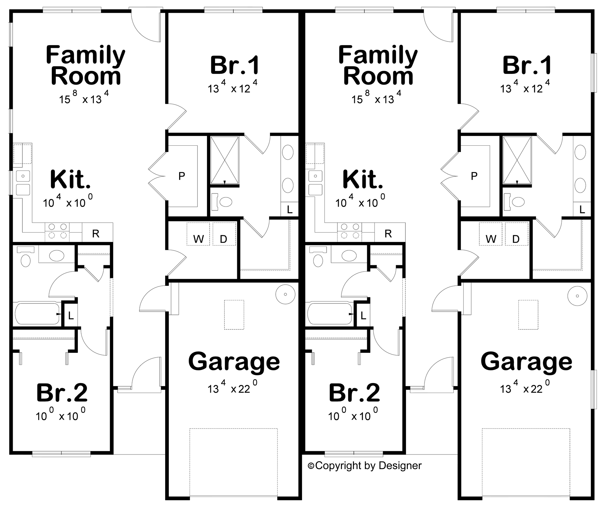 AB7748-A Duplex Craftsman House First Floor Plan, 2 Bedrooms, 2 Bathrooms | Carr Twin