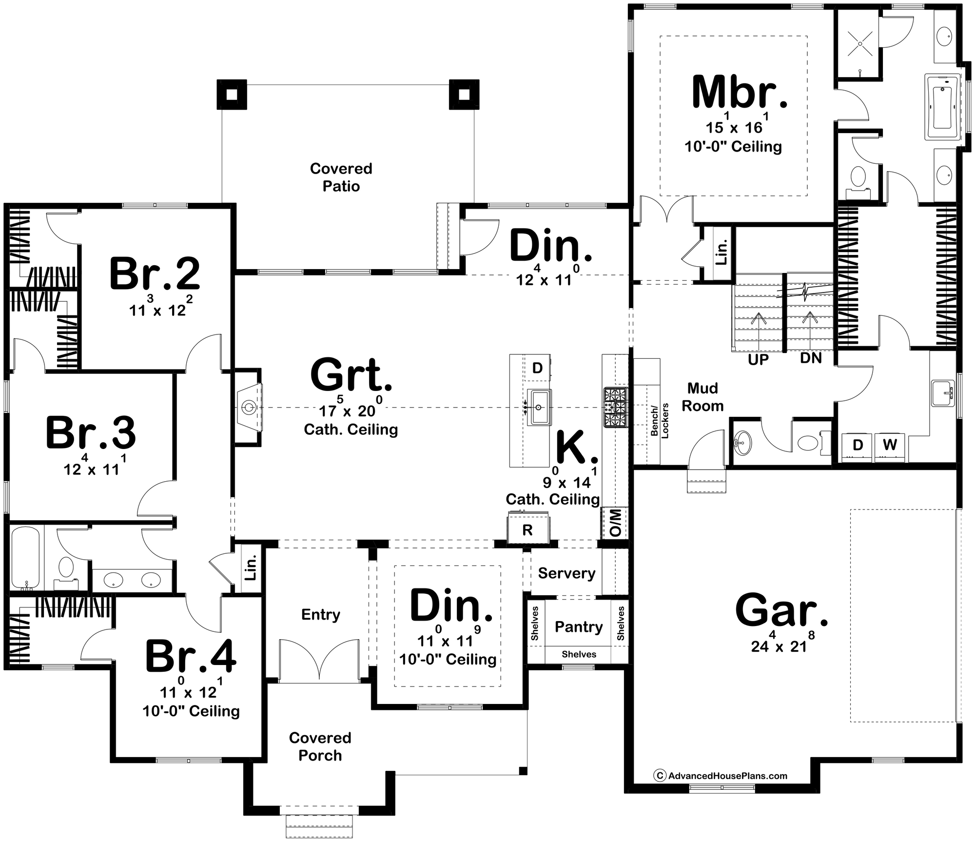 G7882-A Modern Farmhouse First Floor Plan, 4 Bedrooms, 2.5 Bathrooms | Williamsport 30225