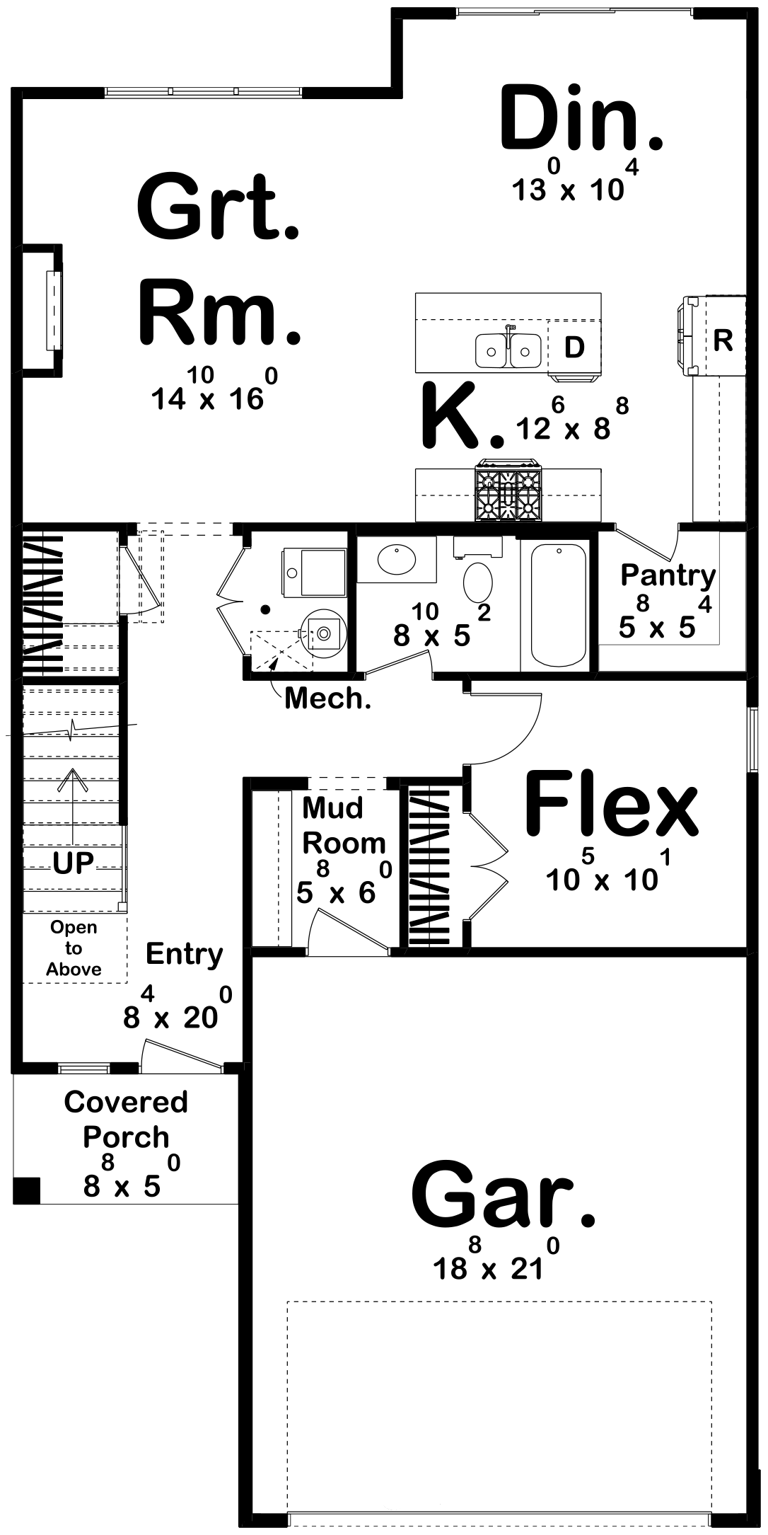 G7908-A Modern Craftsman House First Floor Plan, 3 Bedrooms, 3 Bathrooms | Hayfield 30245