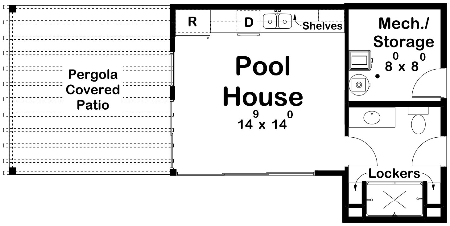 G7907-A Modern Pool House with Bathroom First Floor Plan| Albany Flats 30256