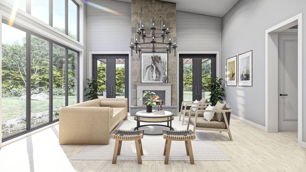 Whalen Flats Barndominium House Plans - Living Room