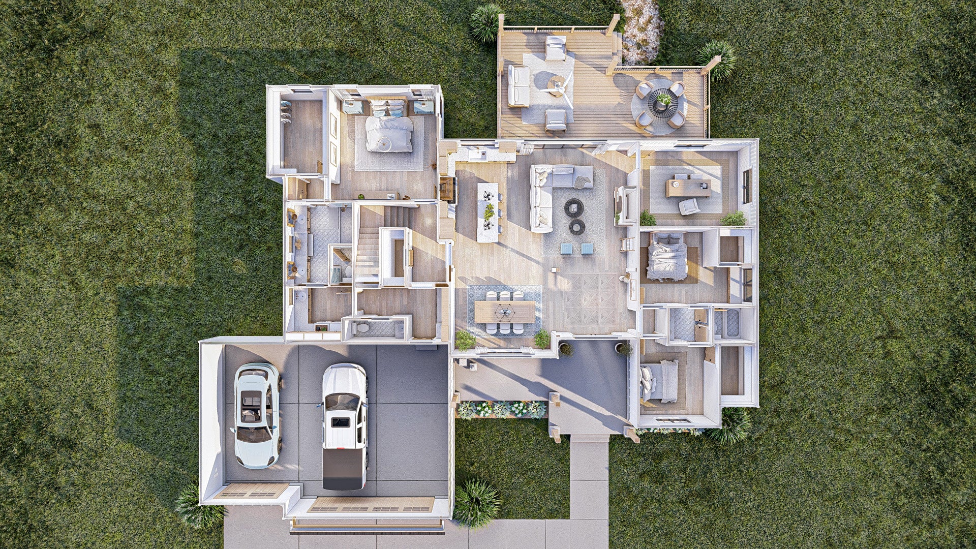 G7894-A Modern Farmhouse 3D Floor Plan, 3 Bedrooms, 2.5 Bathrooms | Lakeshore 30335