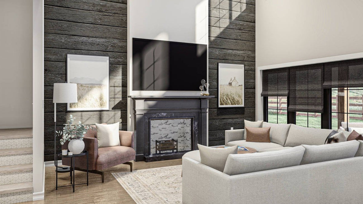 Pittston Farm Barndominium House Plan - Living Room