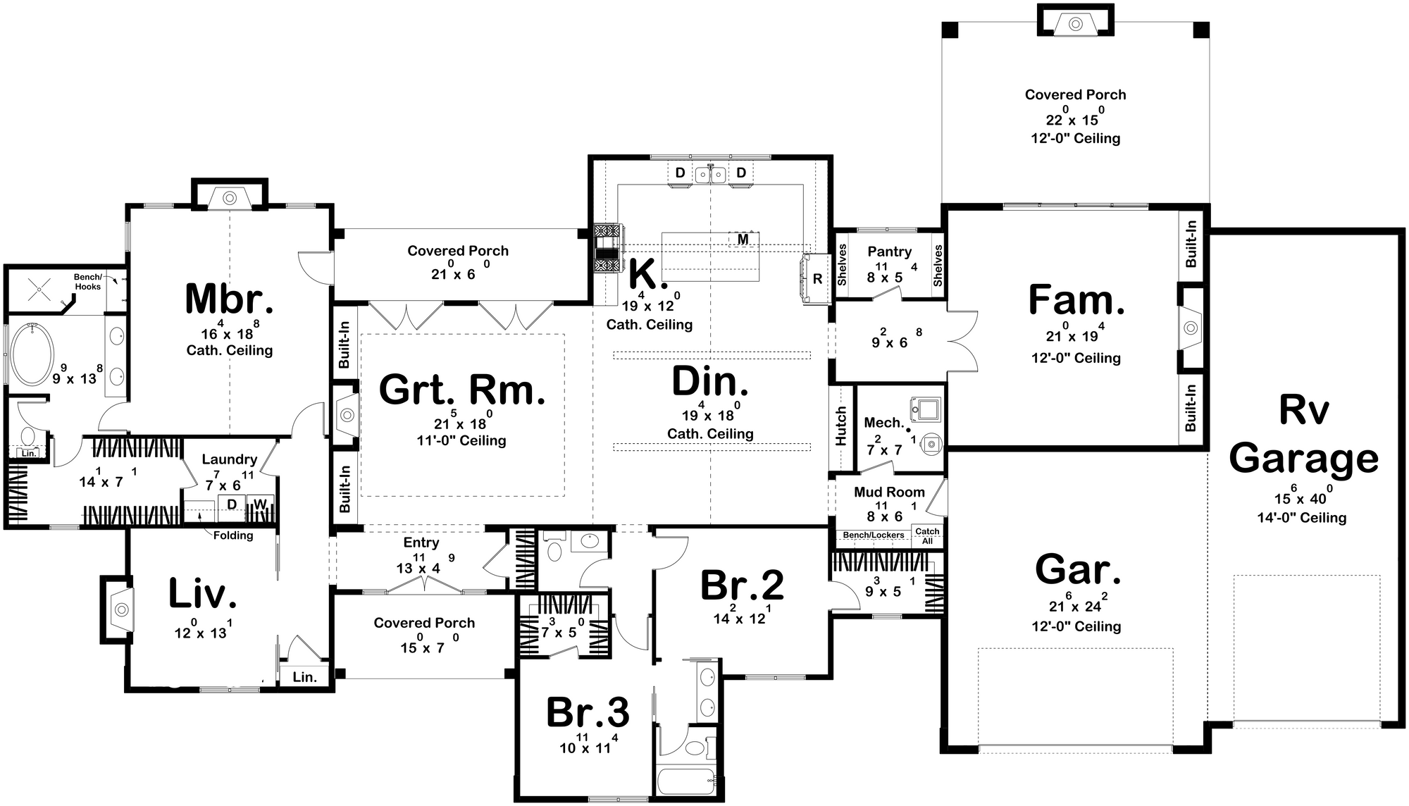 G7904-A Modern Cottage House First Floor Plan, 3 Bedrooms, 2.5 Bathrooms | Barrett Park 30398