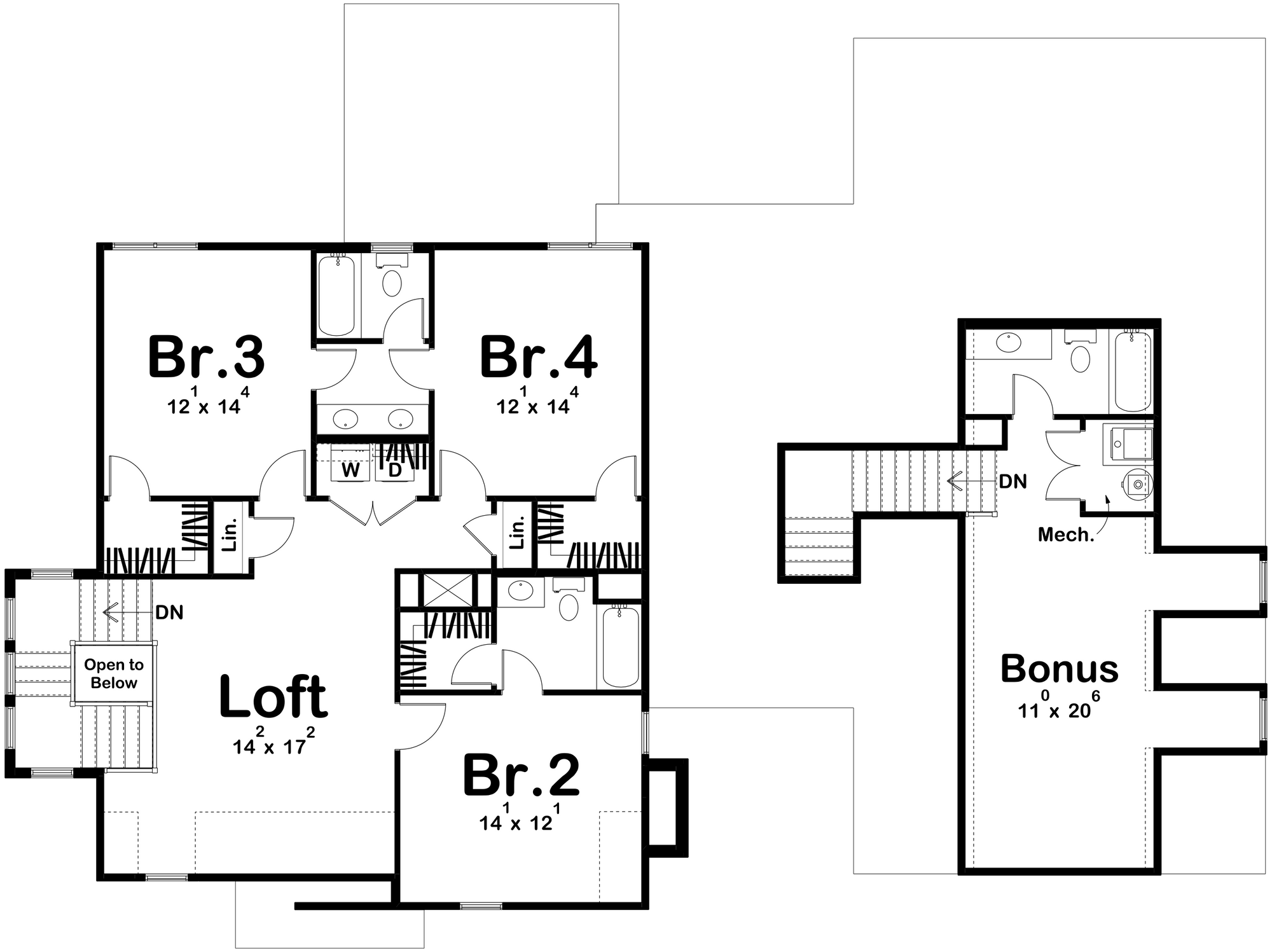 G7902-A Modern Cottage House Secodn Floor Plan, 4 Bedrooms, 4.5 Bathrooms | Charlottesville 30407
