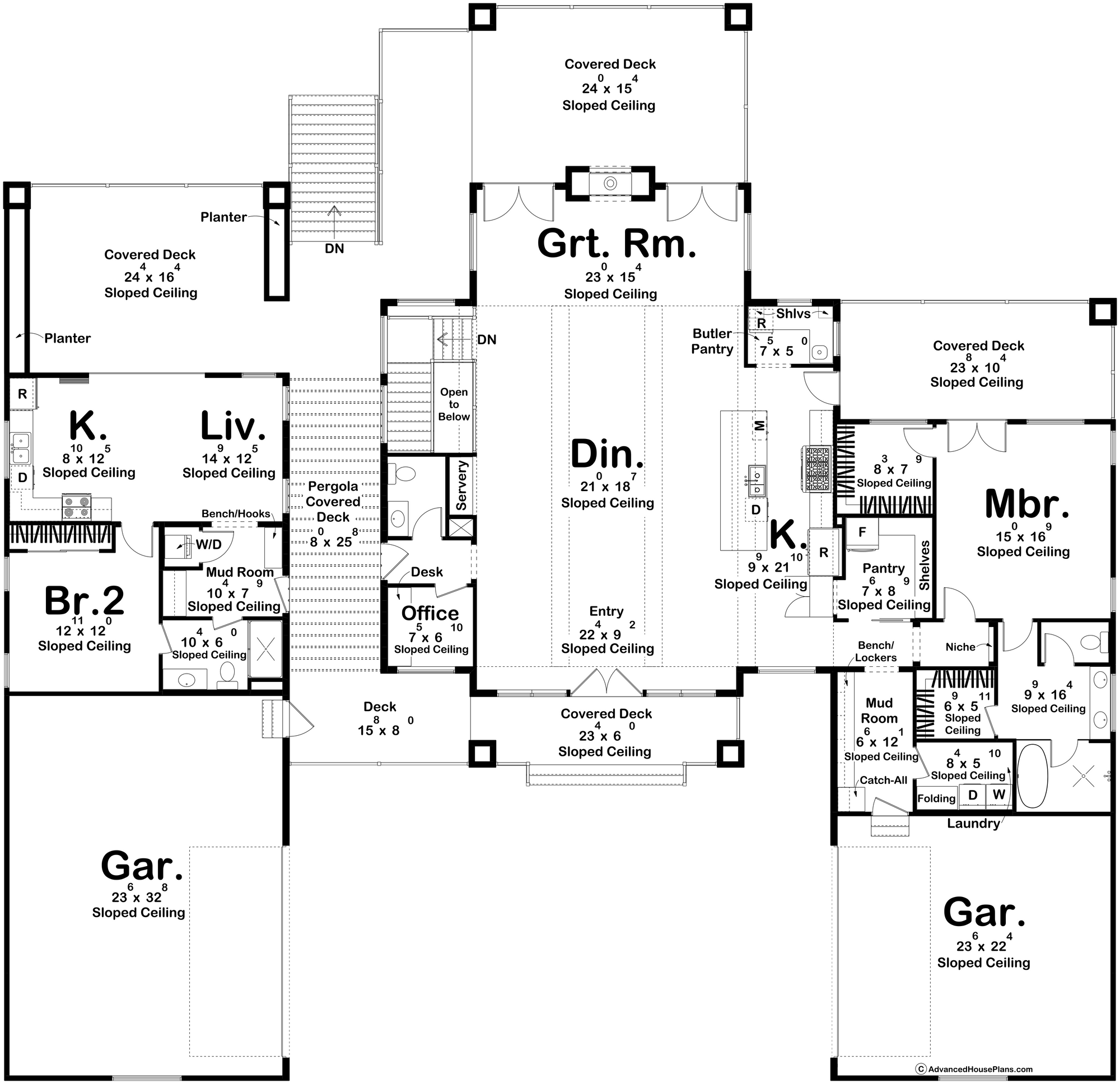 G8222-A Modern Mountain House First Floor Plan, 2 to 4 Bedrooms, 2.5 to 5.5 Bathrooms | Sequoia House Plan