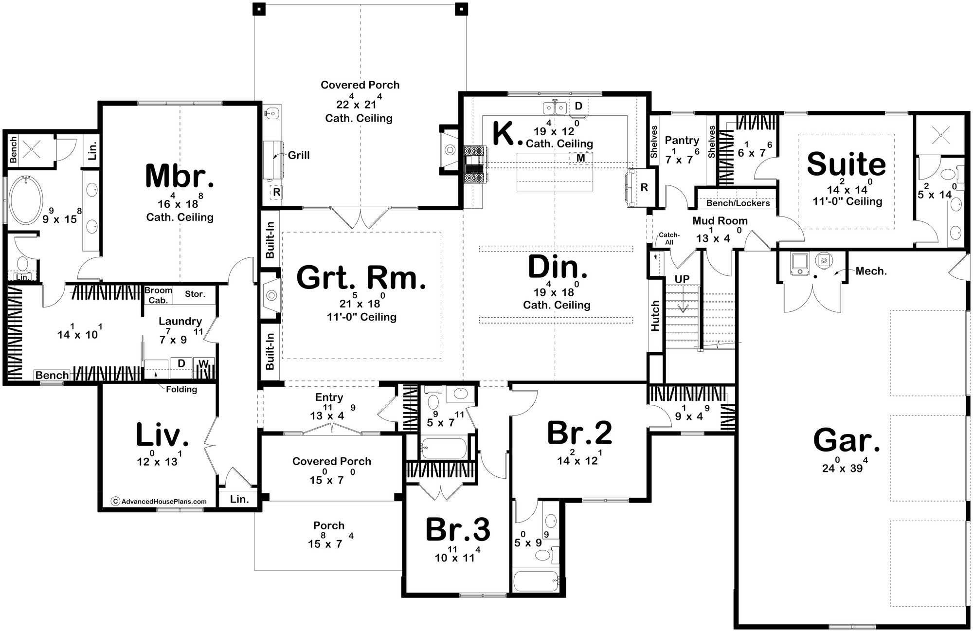 G7876-A Modern Farmhouse First Floor Plan, 4 Bedrooms, 4 Bathrooms | Greencastle 30491