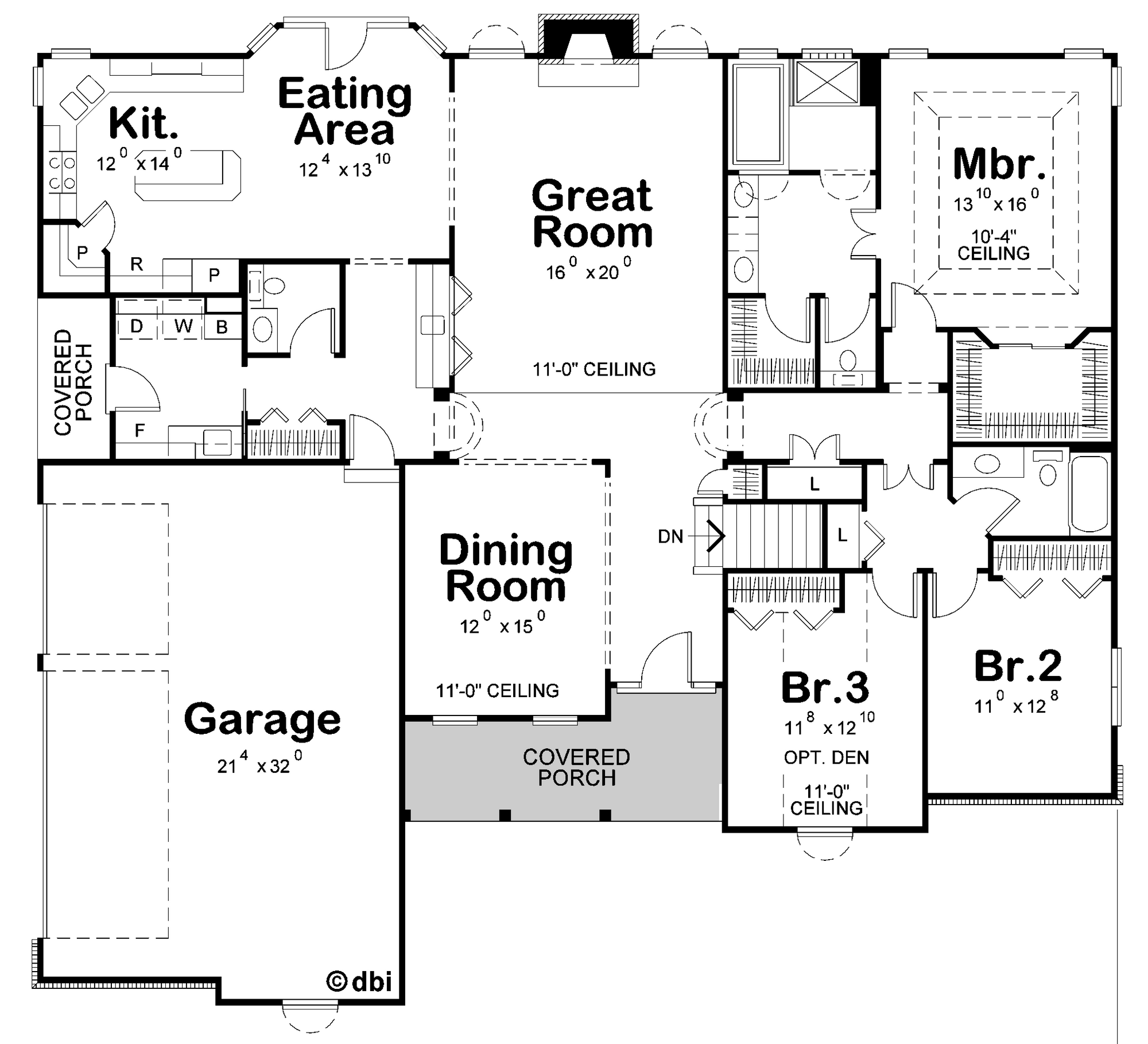 AB8088-A Traditional House First Floor Plan, 3 Bedrooms, 2.5 Bathrooms | Montgomery II House Plan