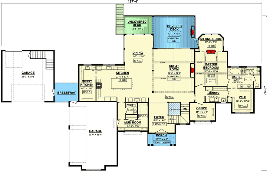 AJ7674-A French Country House First Floor Plan, 4 Bedrooms, 3.5 Bathrooms | Plan 1010