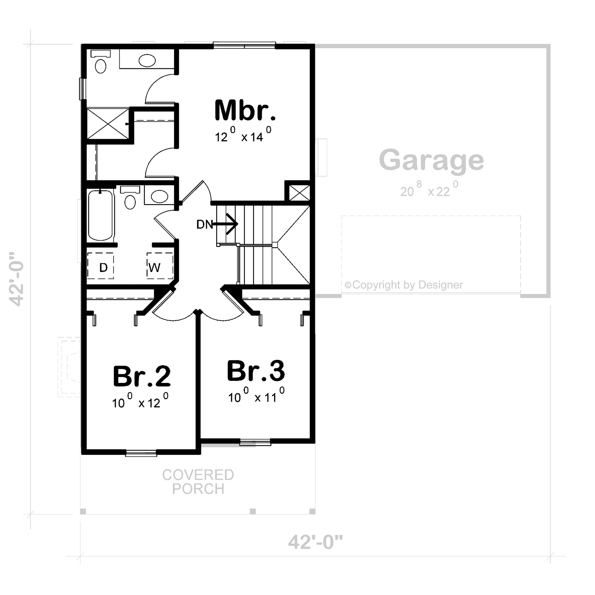 AB7946-A Traditional House Second Floor Plan, 3 Bedrooms, 2.5 Bathrooms | Vera 31013