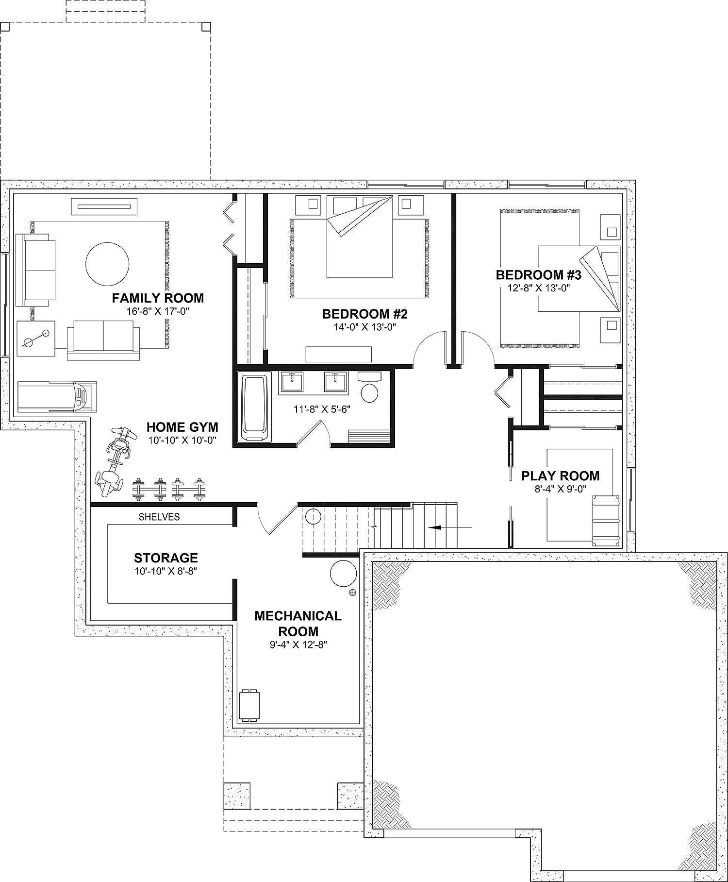 T8014-A Transitional House Optional Basement Floor Plan, 1 to 3 Bedrooms, 1.5 to 2.5 Bathrooms | Hubert 3
