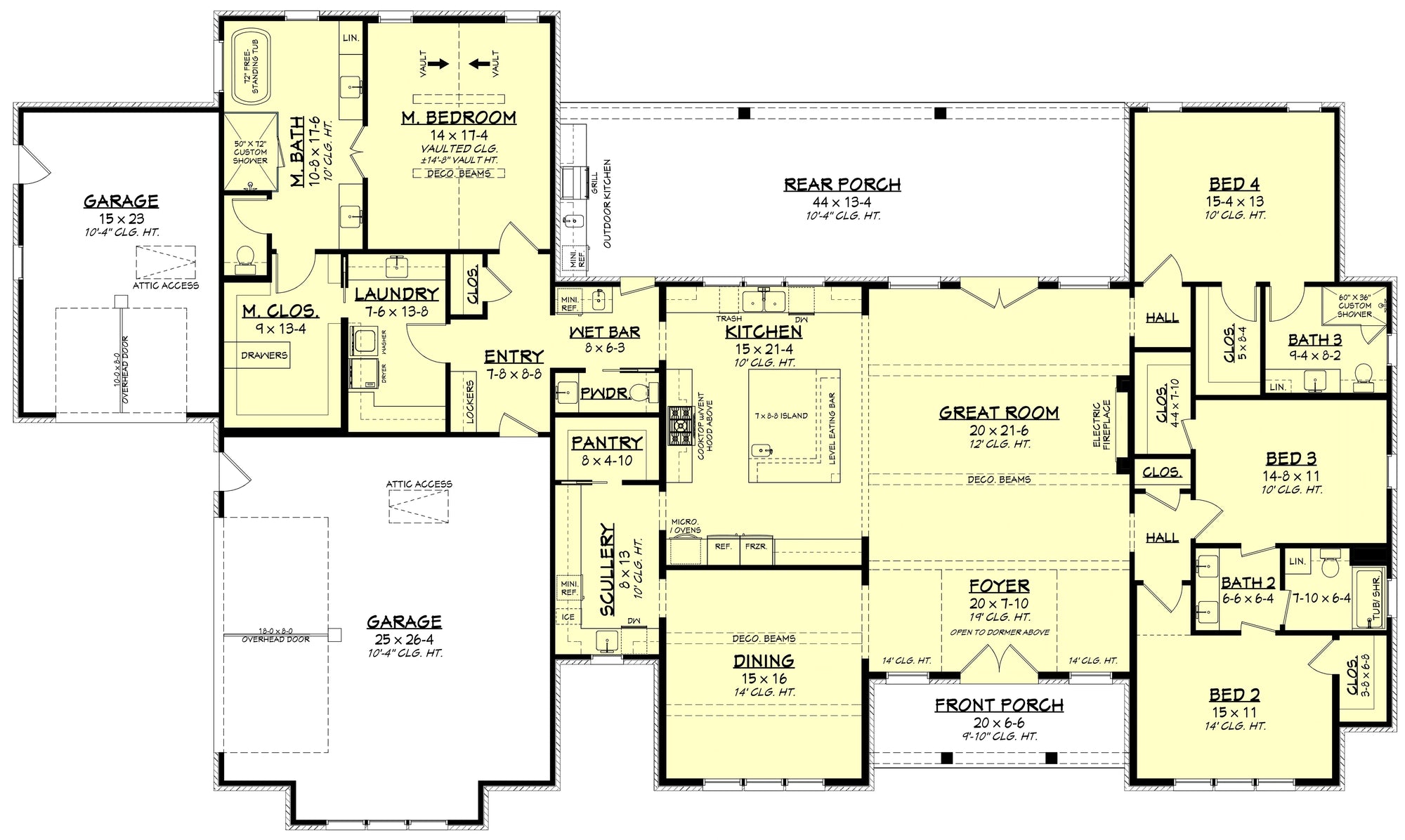 H7570-A Transitional House First Floor Plan, 4 Bedrooms, 3.5 Bathrooms | Laurelstone House