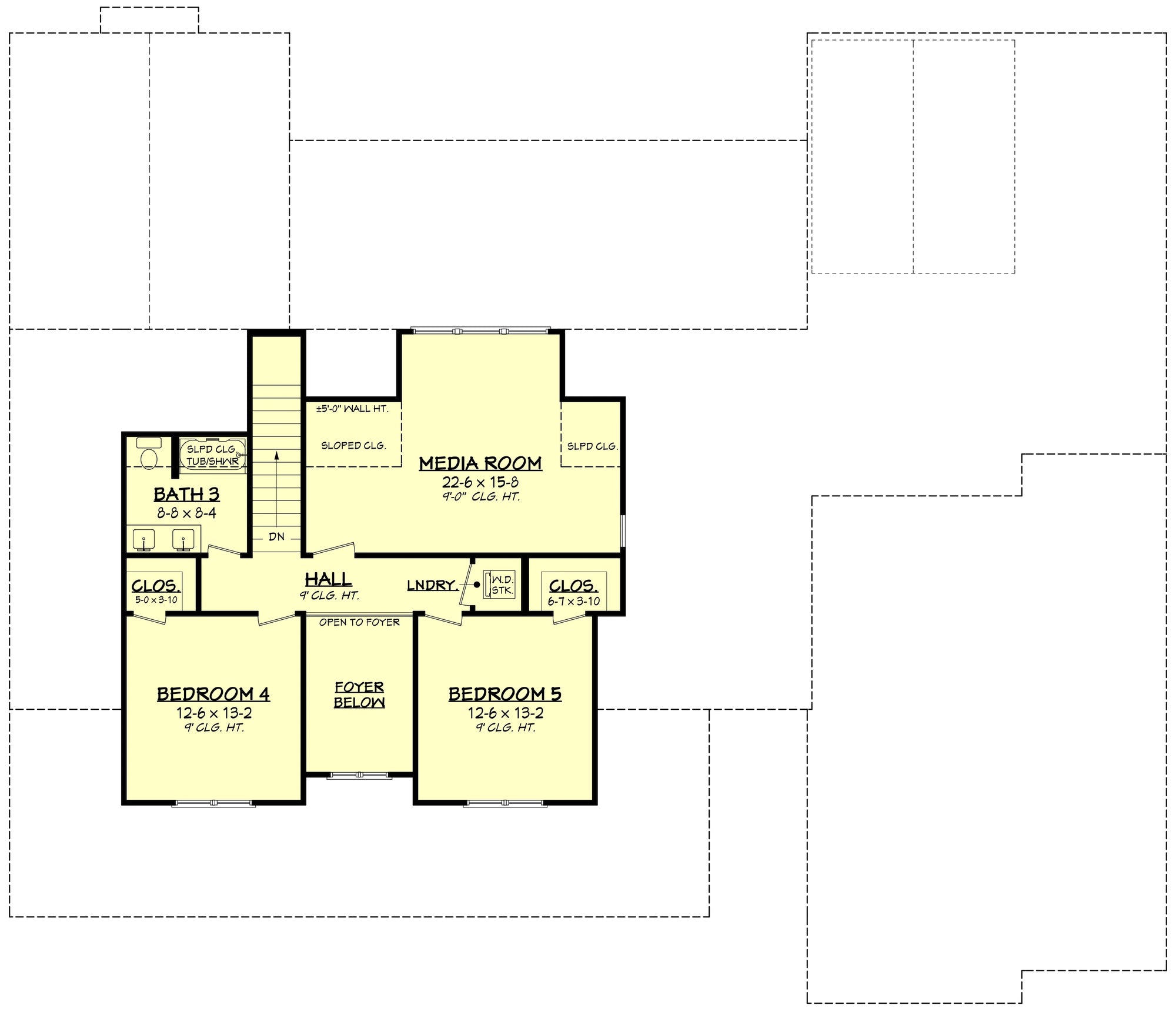 H7265-A Flat Branch House Second Floor Plan 5 Beds 3.5 Baths