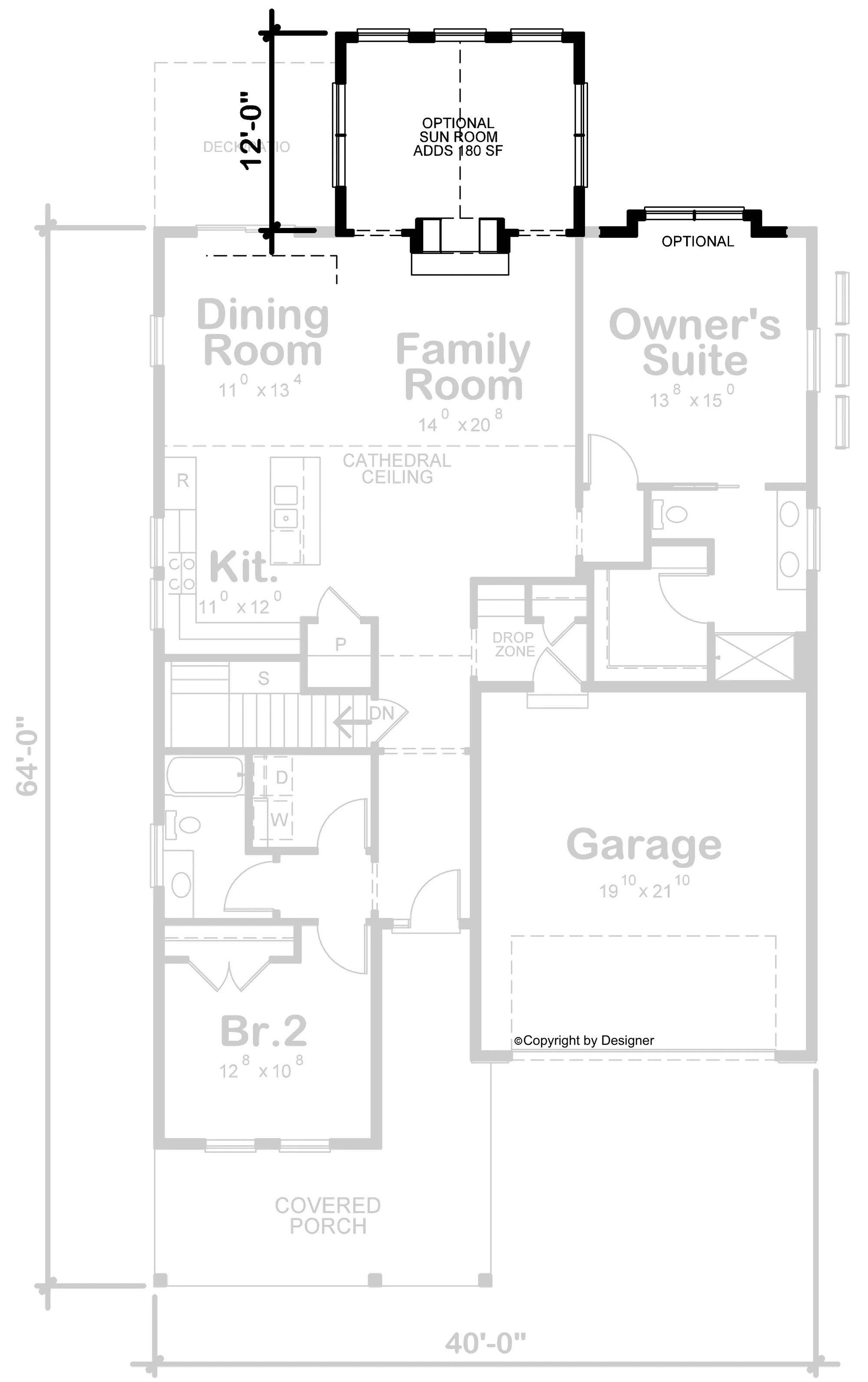 AB7613-A Traditional House with Optional Sun Room Floor Plan, 2 Bedroom, 2 Bathrooms | Lynette Farm 35107
