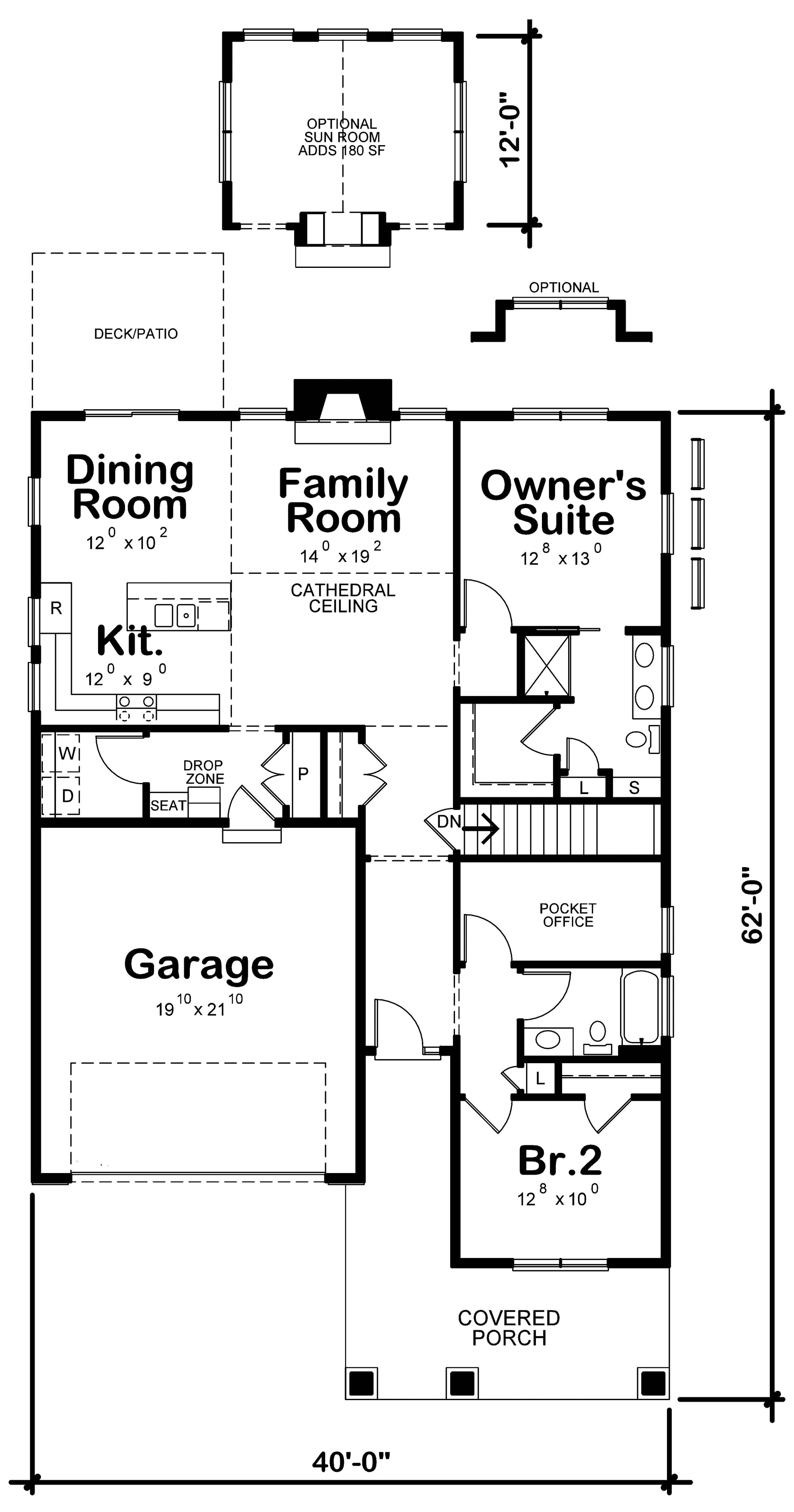 AB7758-A Craftsman House First Floor Plan, 2 Bedrooms, 2 Bathrooms | Kate Springs