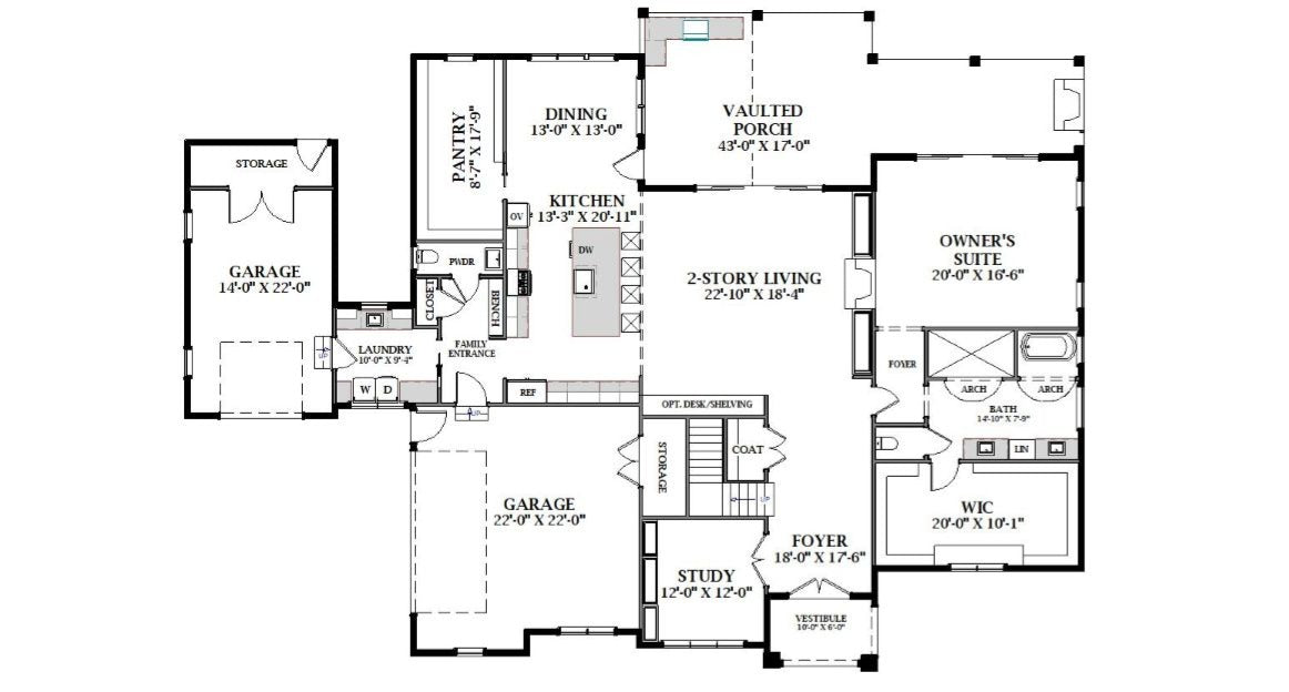 U8063-A Modern Farmhouse First Floor Plan, 4 Bedrooms, 3.5 Bathrooms | Plan 40726
