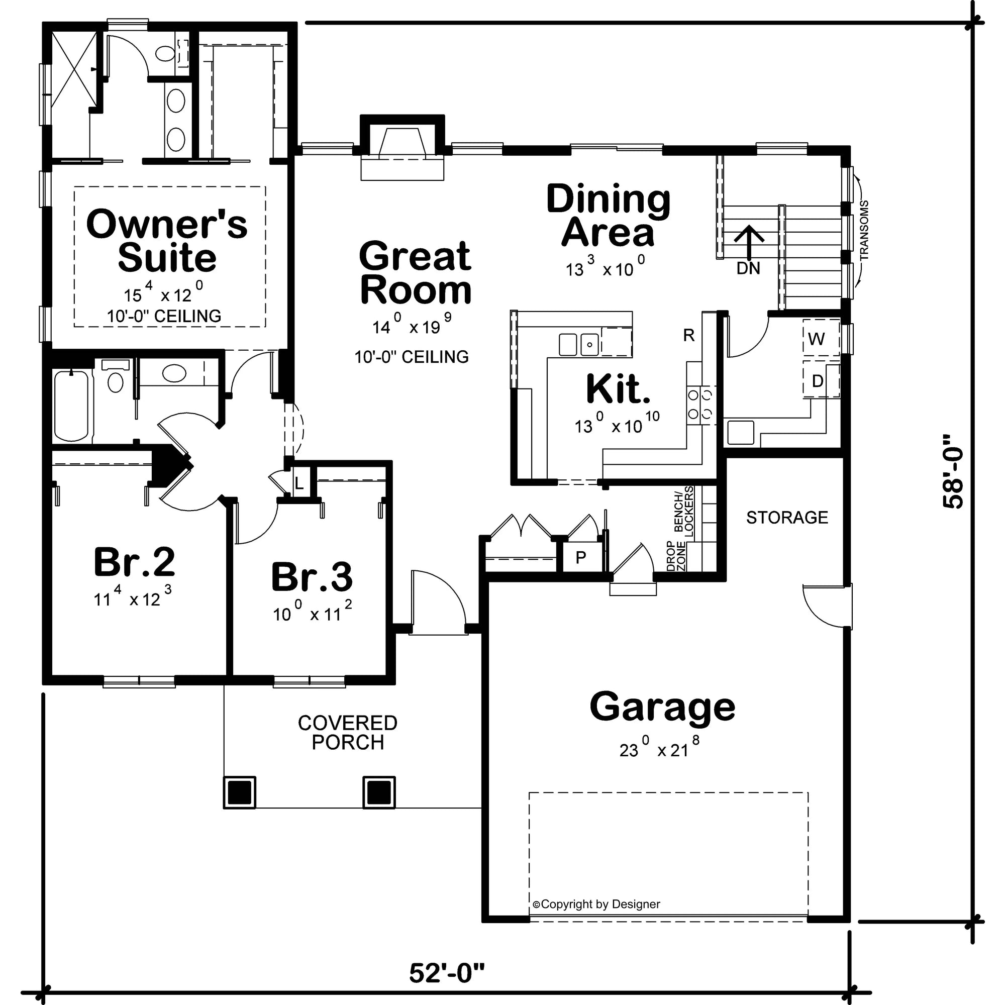 AB7420-A 42272 First Floor Plan 3 Beds 2 Baths