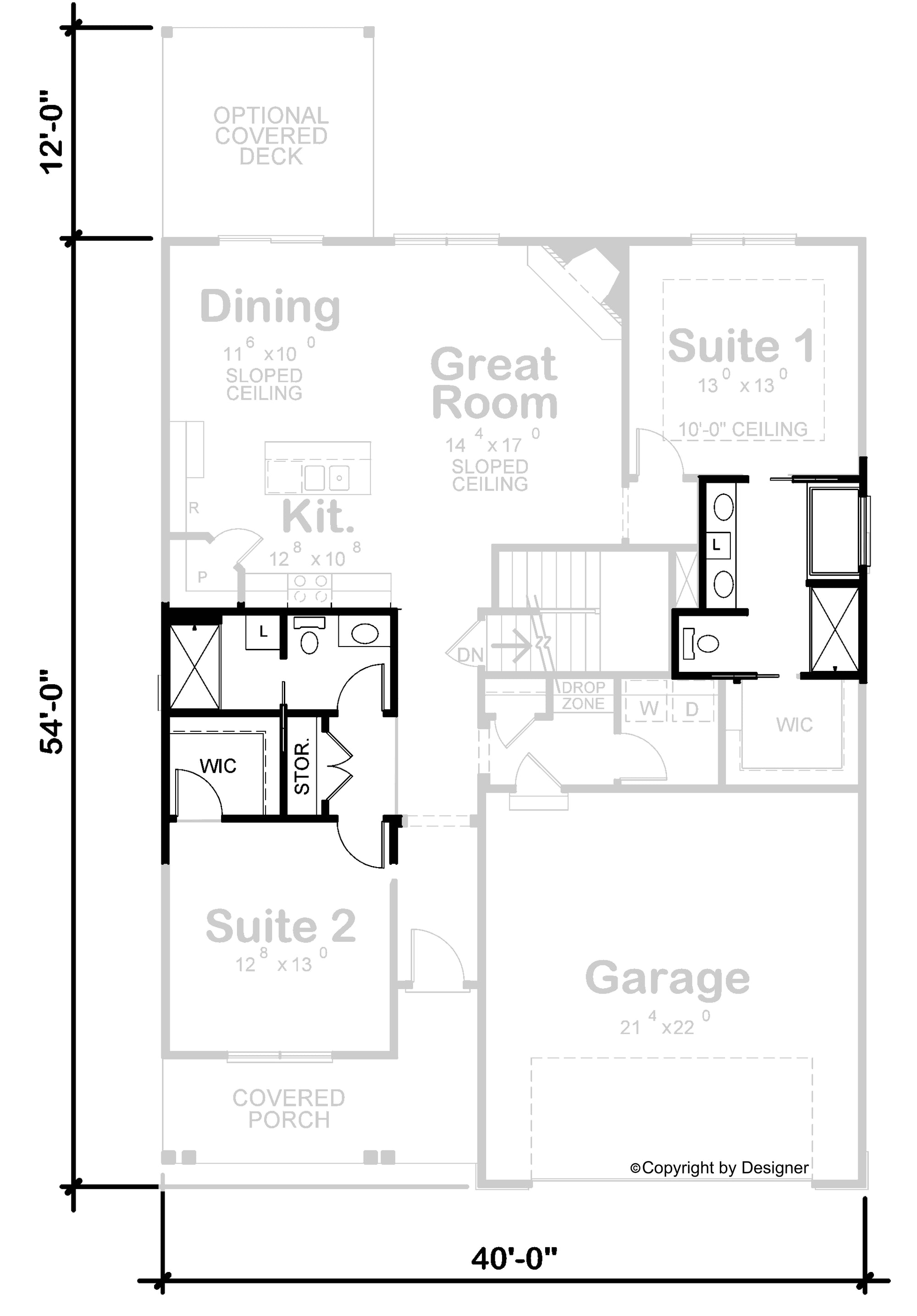 AB7947-A Craftsman House First Floor Plan Options, 2 Bedrooms, 2.5 Bathrooms | Cedar Bluff 42504