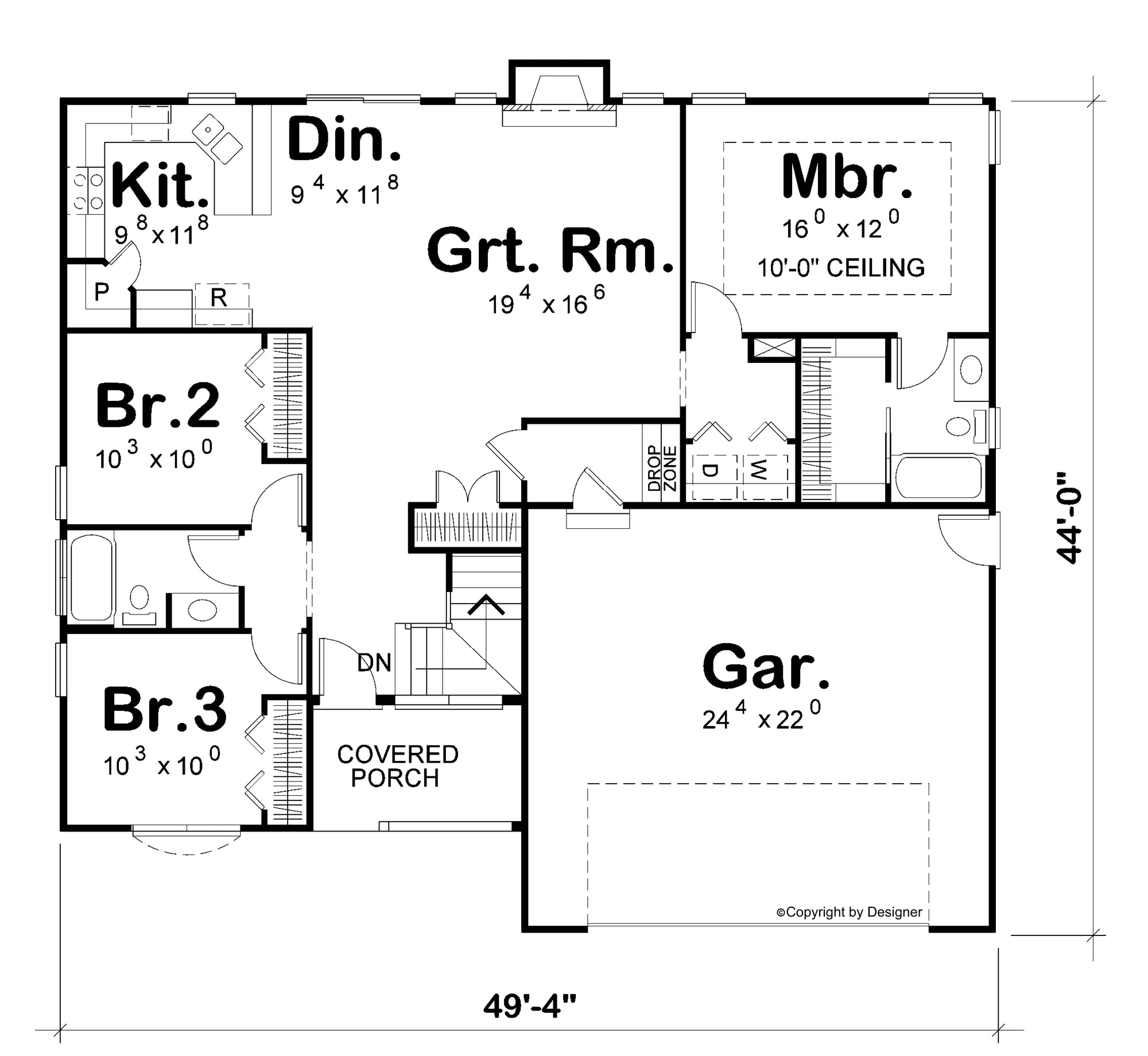 AB8302-A Modern Farmhouse Floor Plan, 3 Bedrooms, 2 Bathrooms | Tollefson House Plan