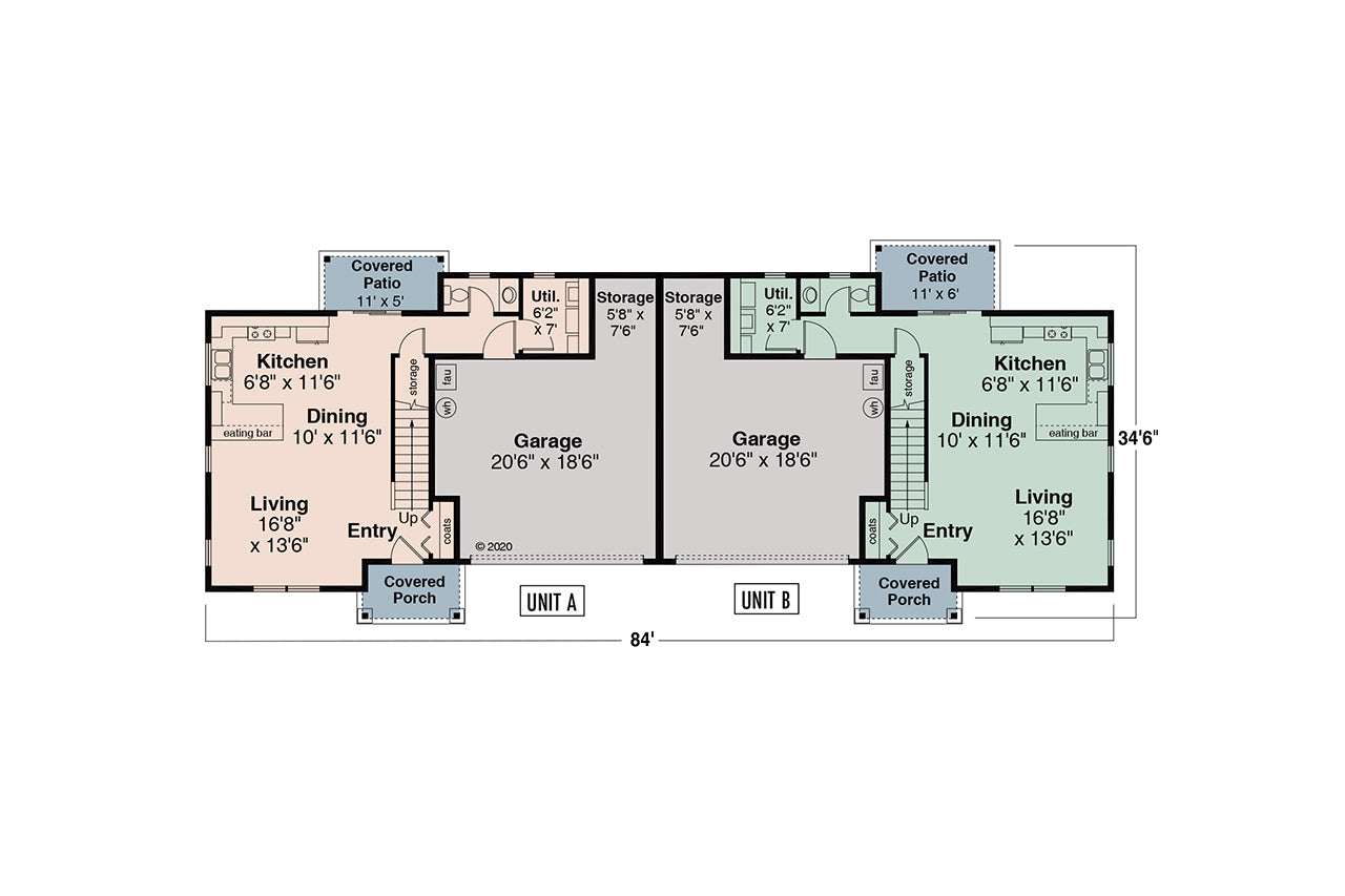 AM7670-A Craftsman Duplex House First Floor Plan, 6 Bedrooms, 4 Bathrooms, 2 Half Bathrooms | Artondale House Plan