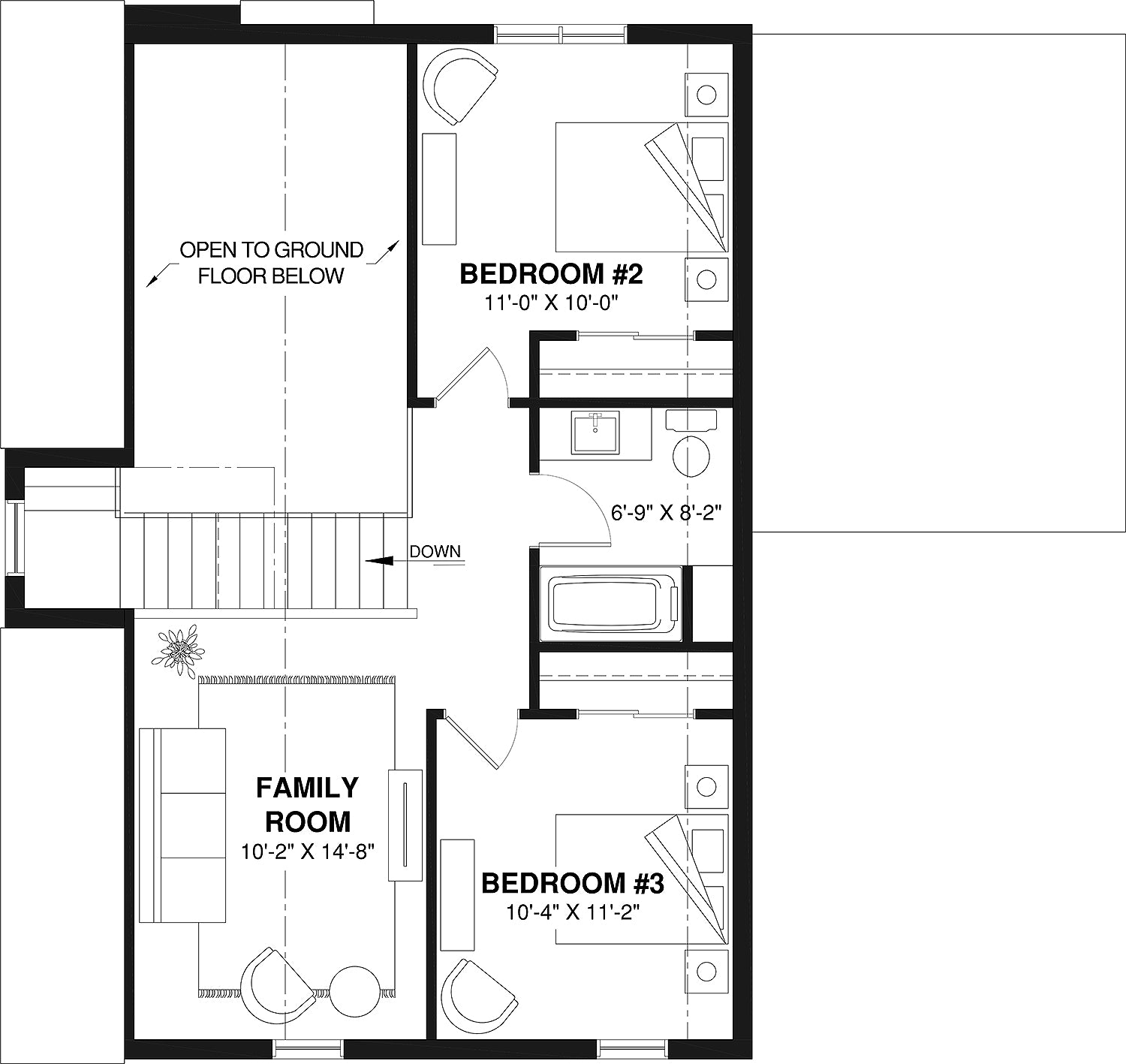 T8022-A Scandinavian House second Floor Plan, 3 Bedrooms, 2.5 Bathrooms | Portland 6127