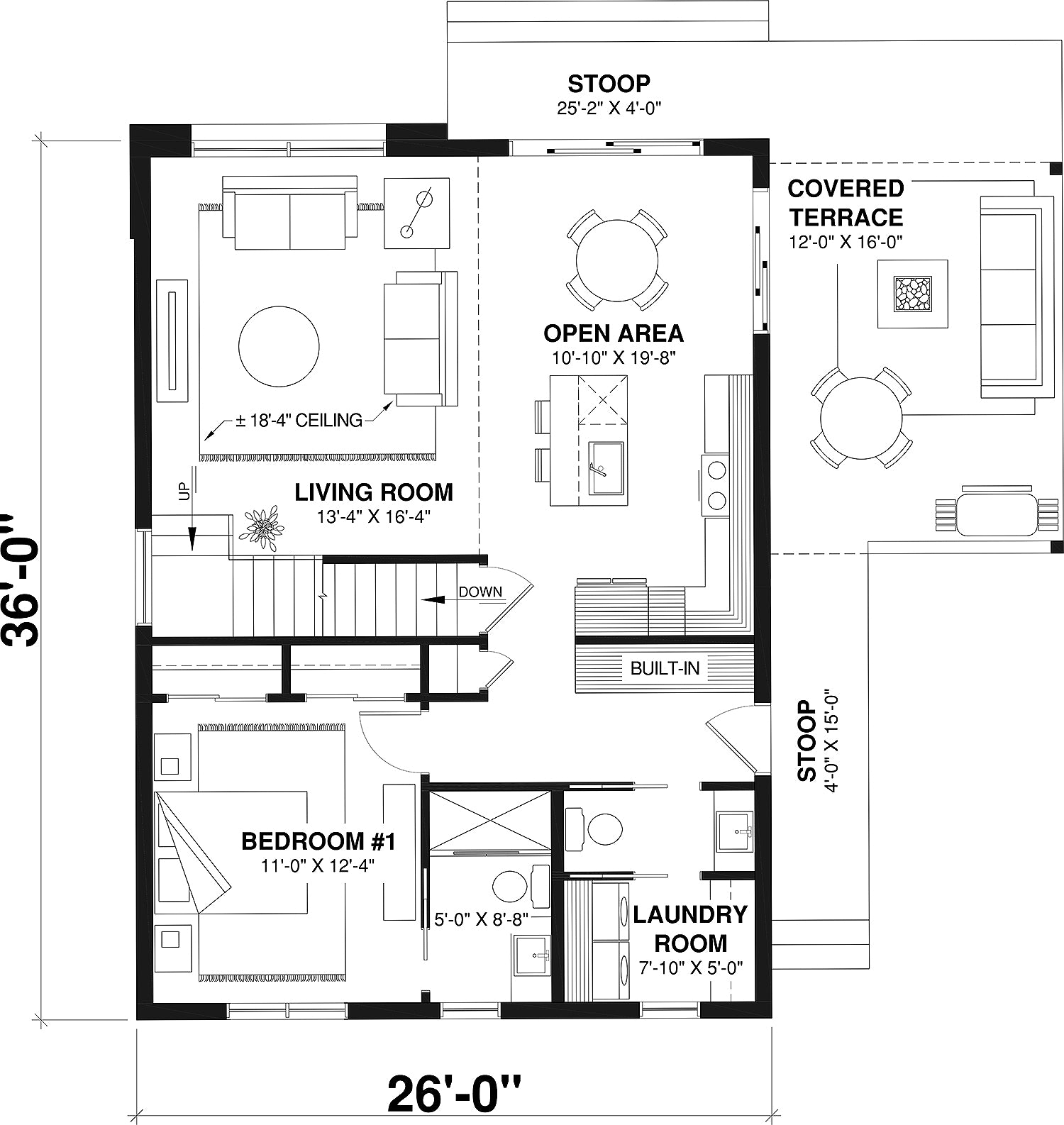 T8022-A Scandinavian House First Floor Plan, 3 Bedrooms, 2.5 Bathrooms | Portland 6127