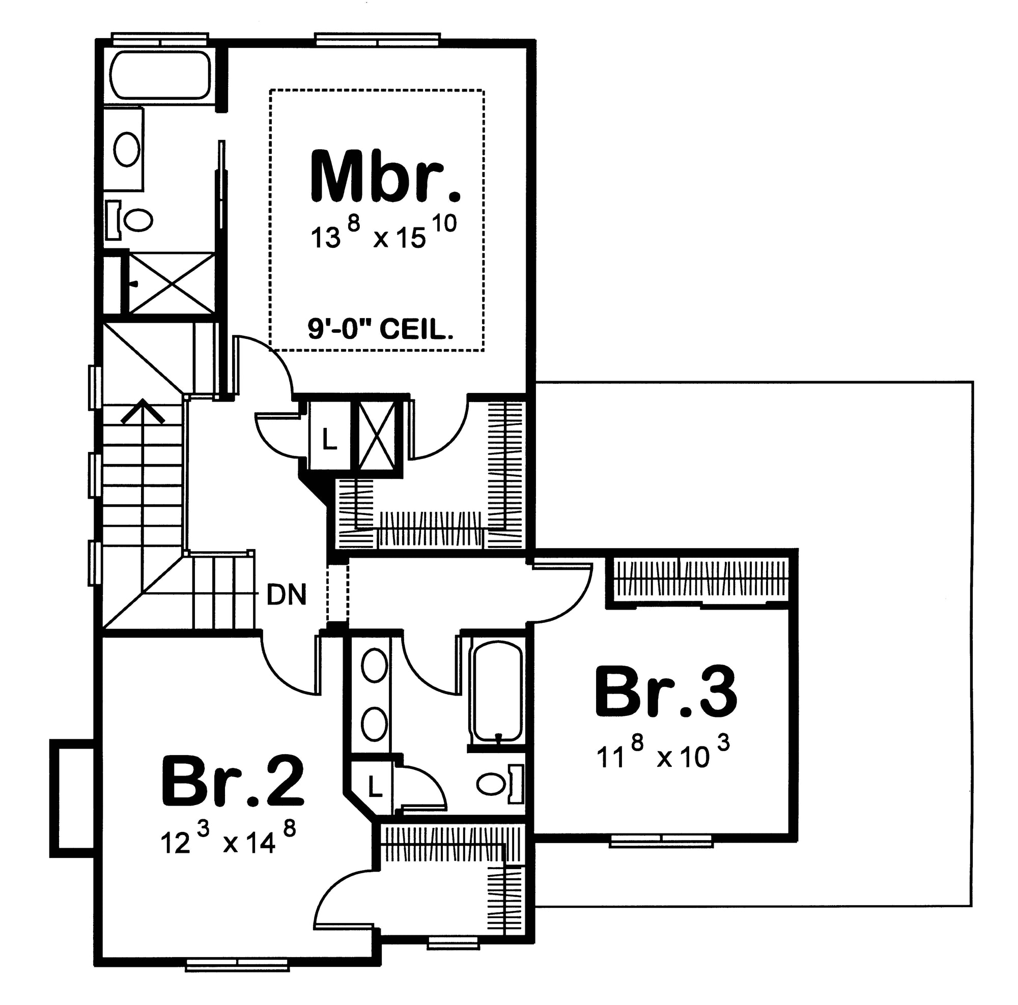 AB7759-A French Country House Second Floor Plan, 3 Bedrooms, 2.5 Bathrooms | Ravena House Plan