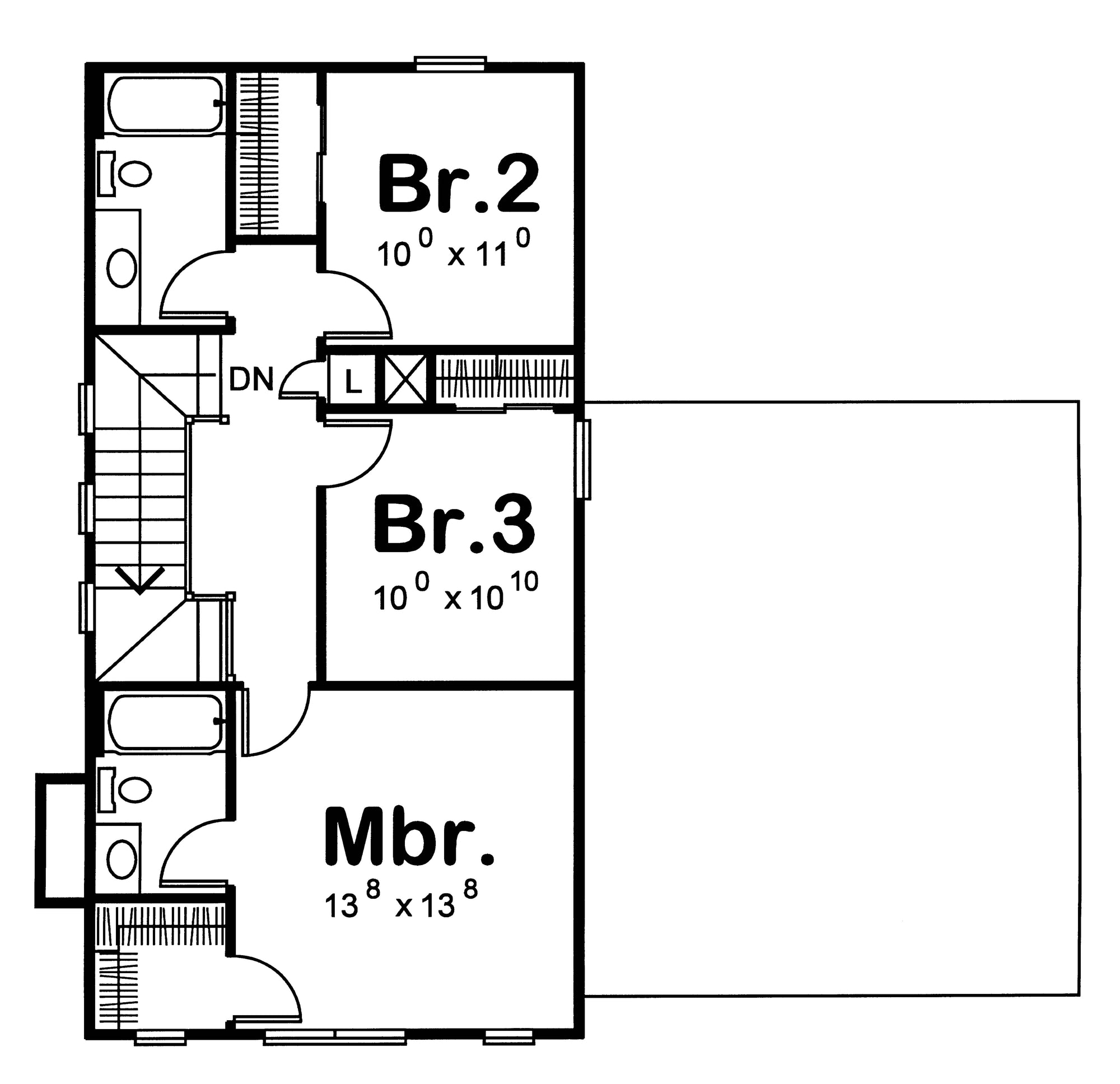 AB7761-A Craftsman House Second Floor Plan, 3 Bedrooms, 2.5 Bathrooms | Sumner House Plan