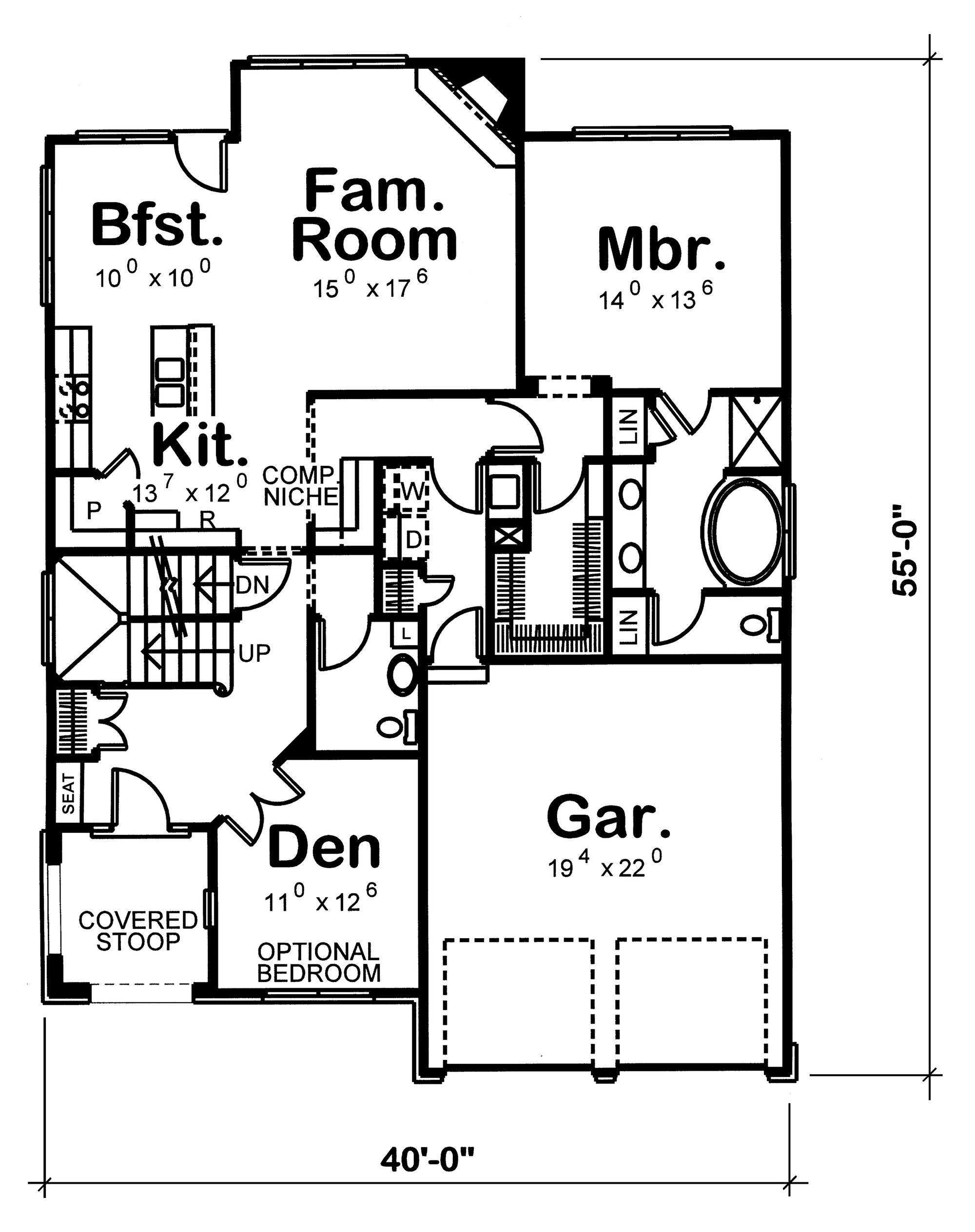 AB7766-A French Country House First Floor Plan, 3 or 4 Bedrooms, 2.5 Bathrooms | Hallsville House Plan