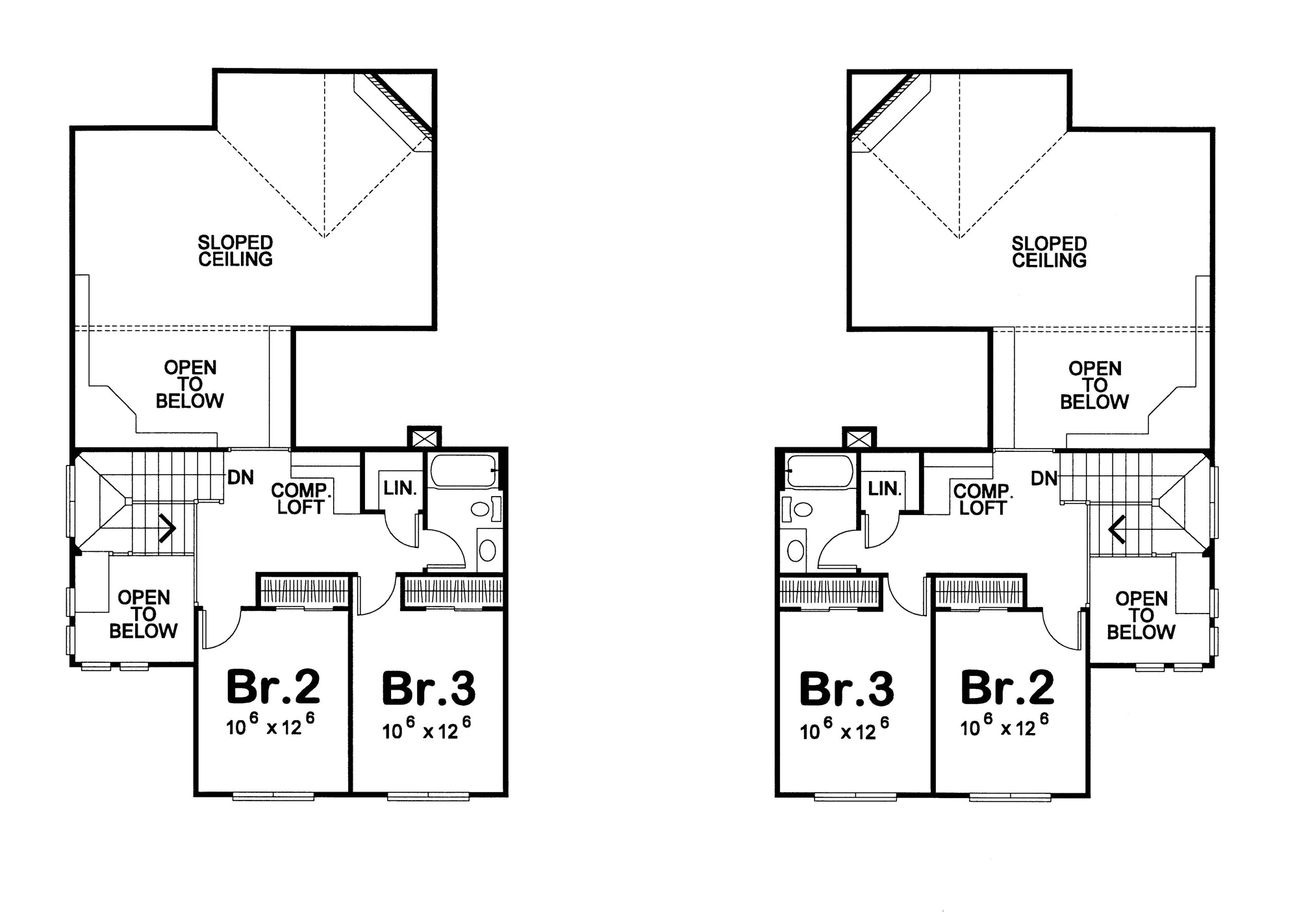 AB8322-A Traditional Duplex House Second Floor Plan, 6 Bedrooms, 4 Bathrooms, 2 Half Baths | Forsem House Plan
