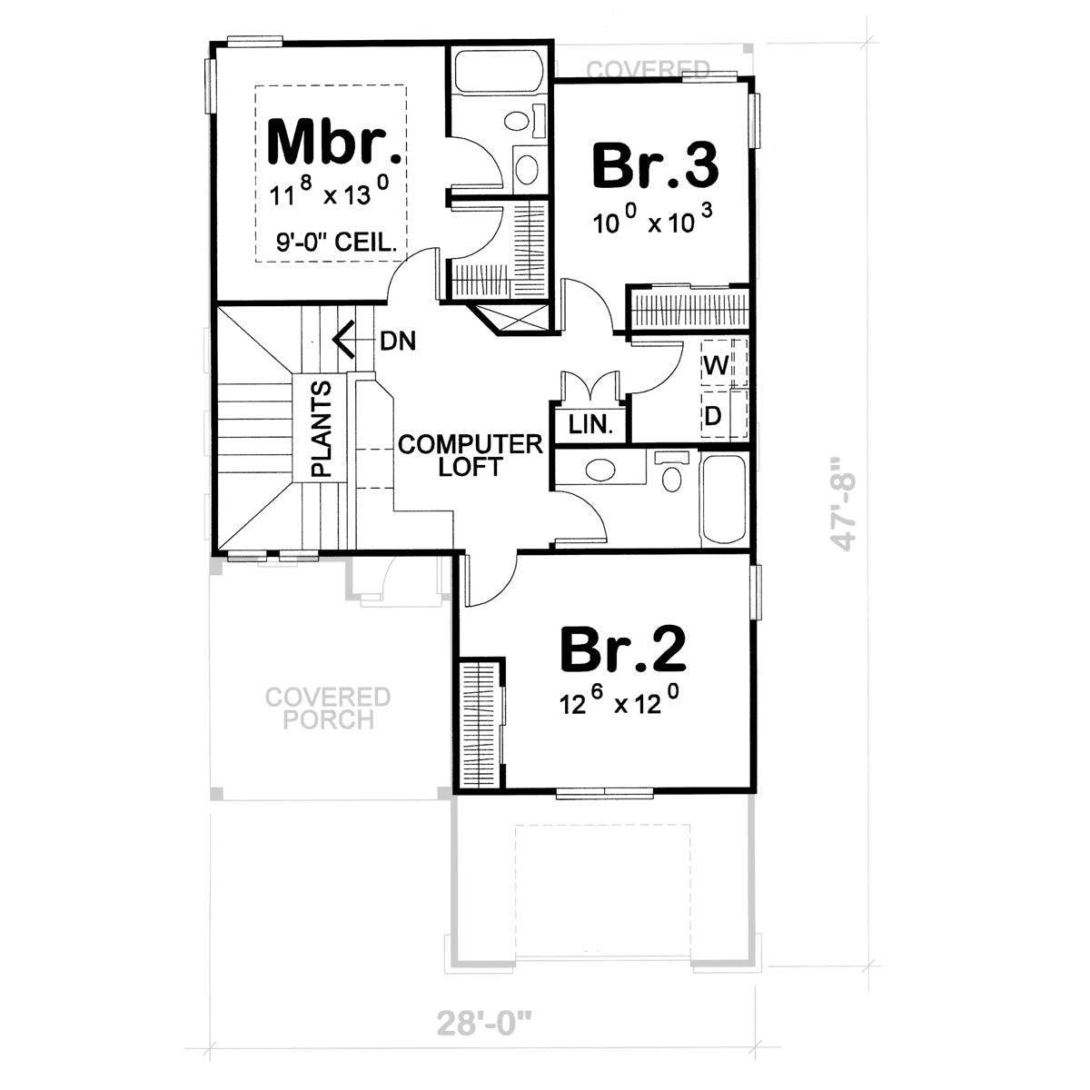 AB7954-A Craftsman House Second Floor Plan, 3 Bedrooms, 2.5 Bathrooms | Grosse Point 8616