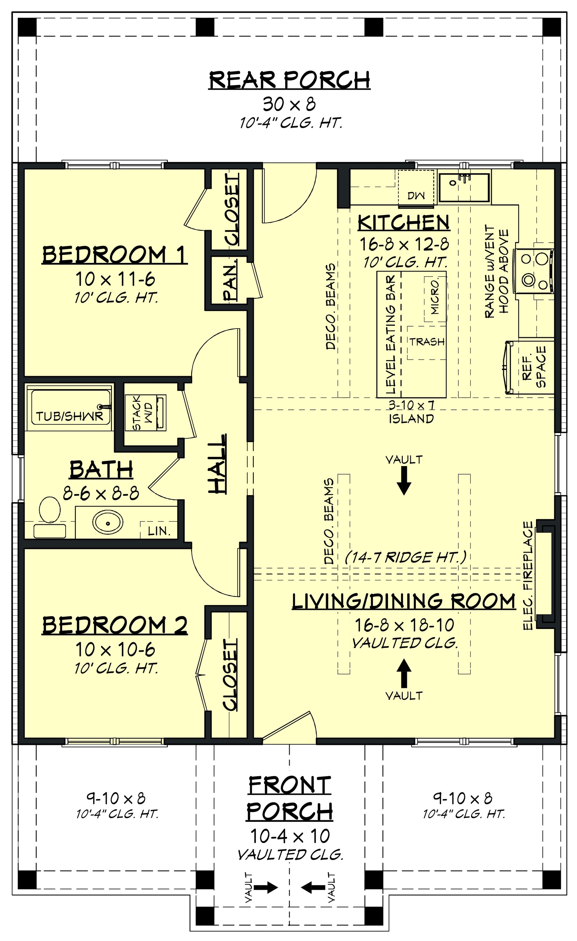 H8053-A Southern Farmhouse First Floor Plan, 2 Bedrooms, 1 Bathroom | Sansberry House