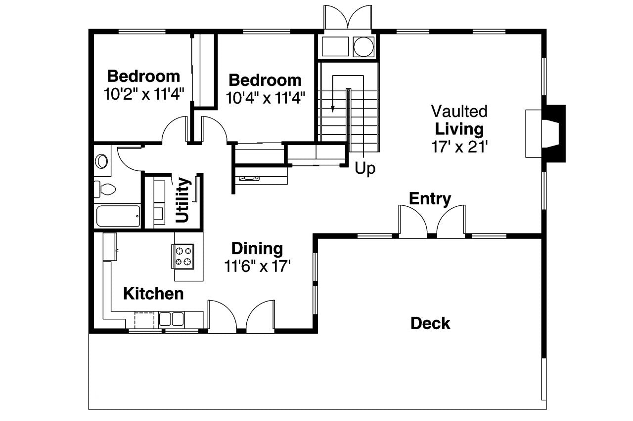 AM7645-A A-Frame House First Floor Plan, 3 Bedrooms, 2 Bathrooms | Cascade House Plan