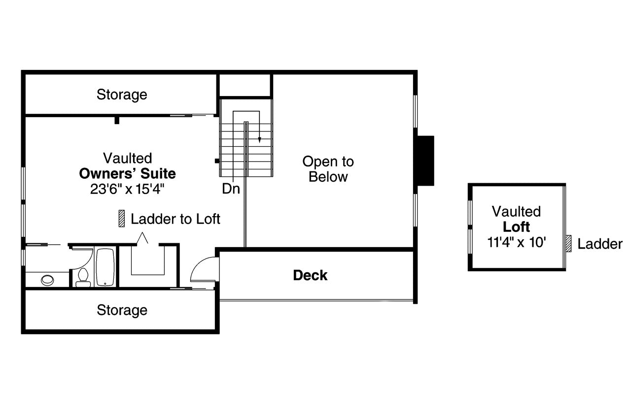 AM7645-A A-Frame House Second Floor Plan, 3 Bedrooms, 2 Bathrooms | Cascade House Plan
