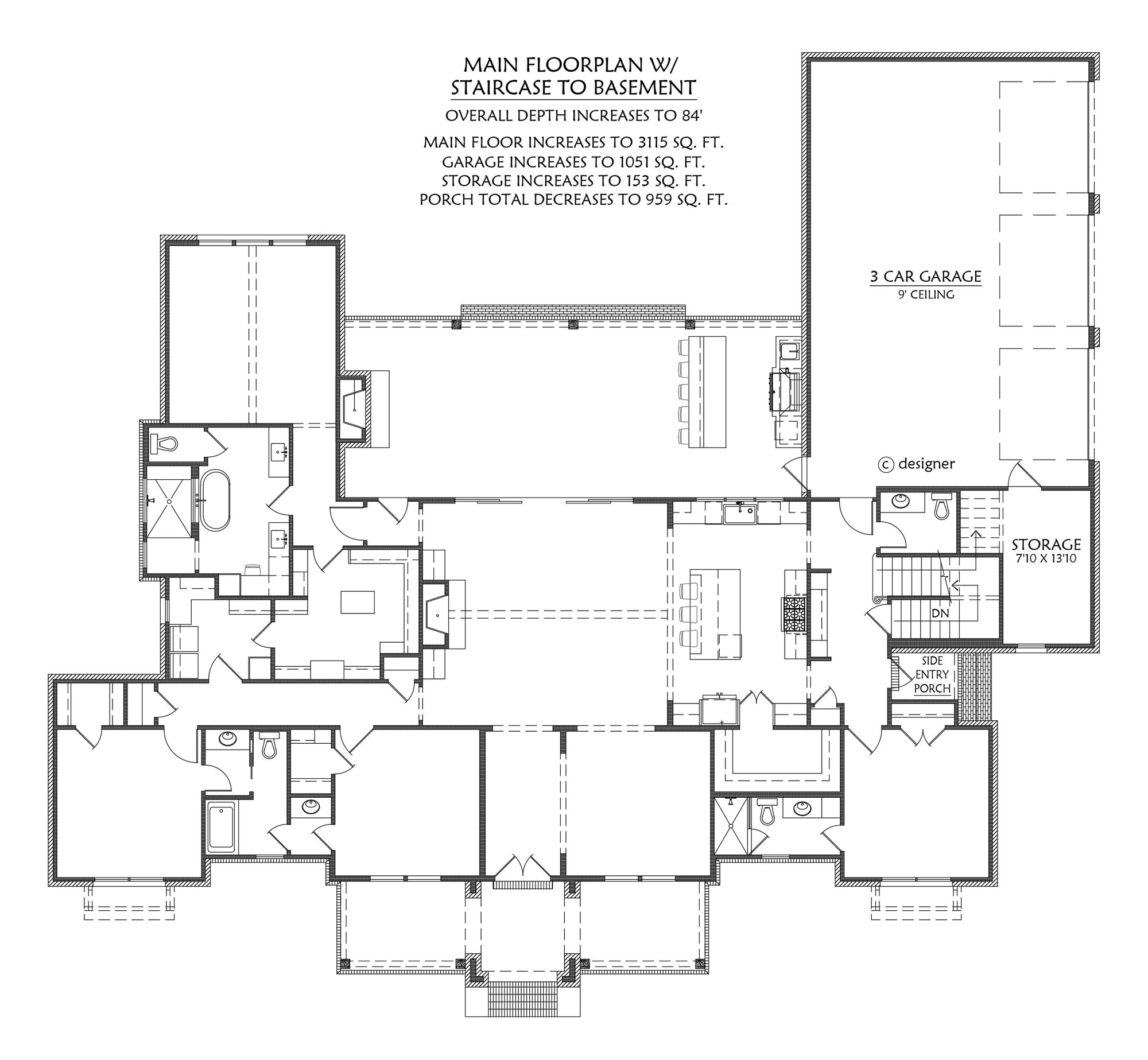 C8154-A Modern Farmhouse House Basement Stair Location Floor Plan, 4 Bedrooms, 4.5 Bathrooms | Amaryllis 2 House Plan