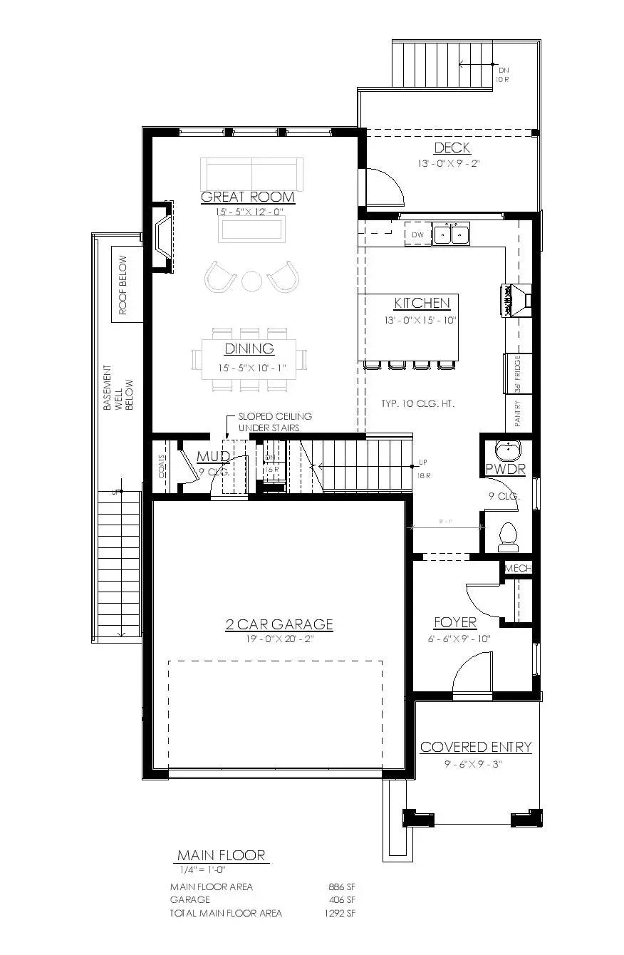 S7489-A Modern Farmhouse House First Floor Plan, 3 Bed, 2.5 Bath | Brunswick House Plan