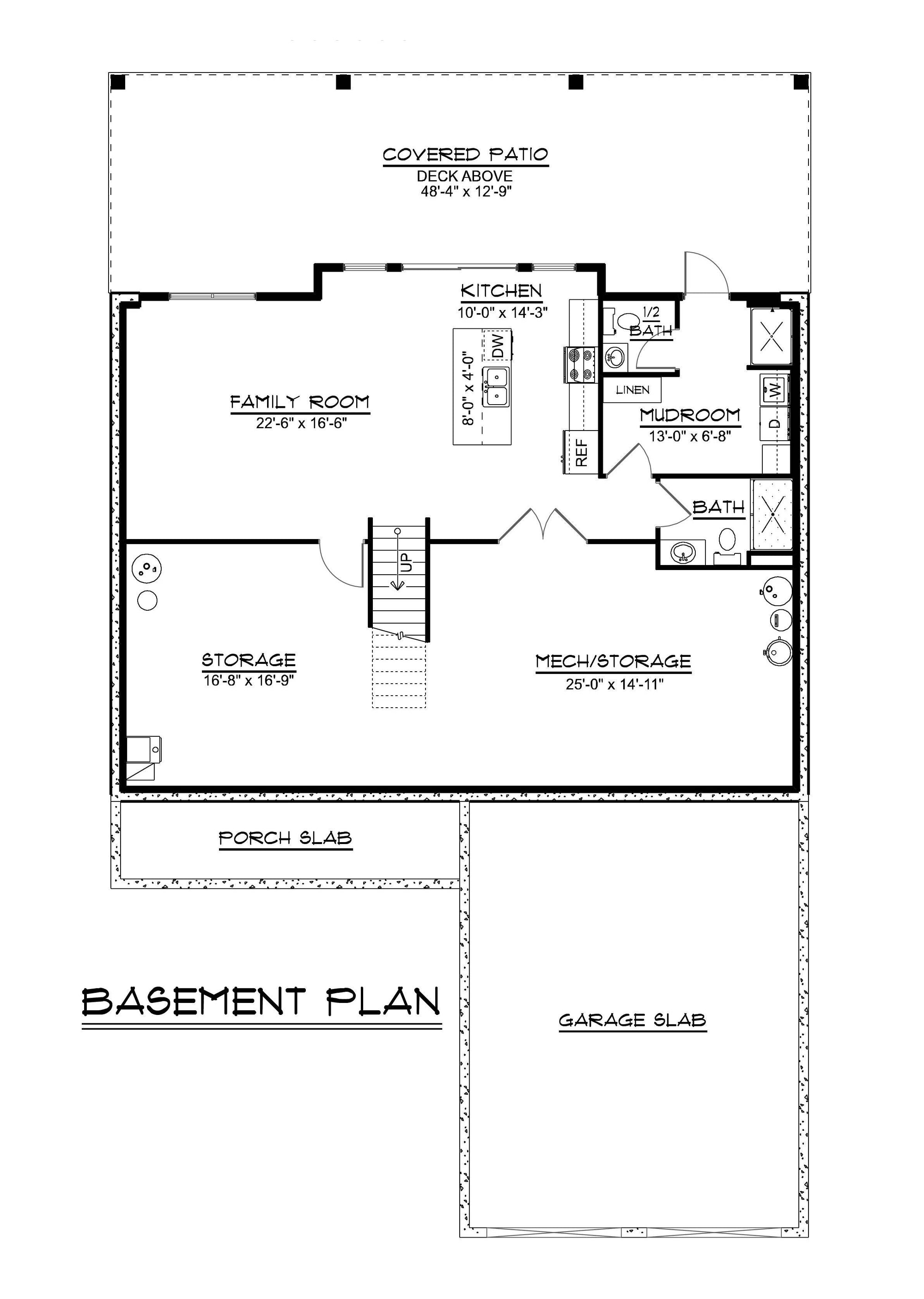 Q7988-A Contemporary House Basement Floor Plan, 3 Bedrooms, 3.5 Bathrooms | Plan 25455