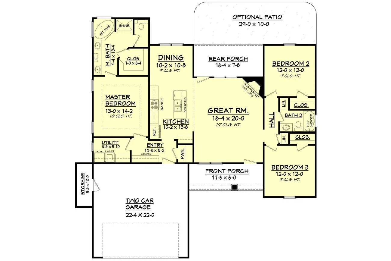 H7285-A Bluff Creek First Floor Plan 3 Beds, 2 Baths