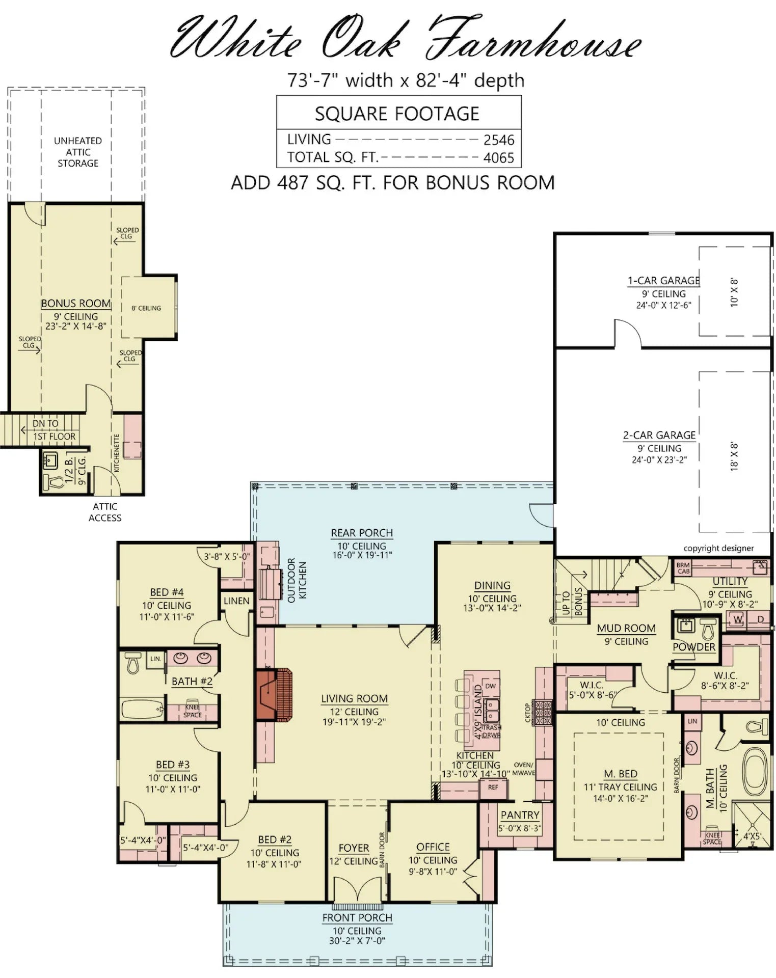 C2358-A Farmhouse House First Floor Plan, 4 Bed, 3.5 Bath | White Oak House Plan
